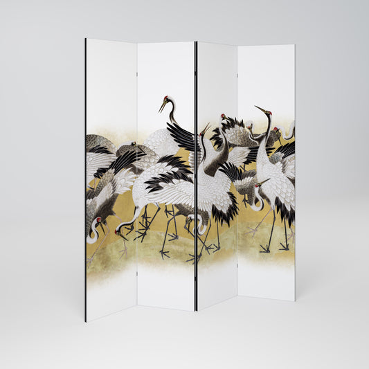 Paravento decorativo a 4 pannelli JAPANESE FLOCK OF CRANES