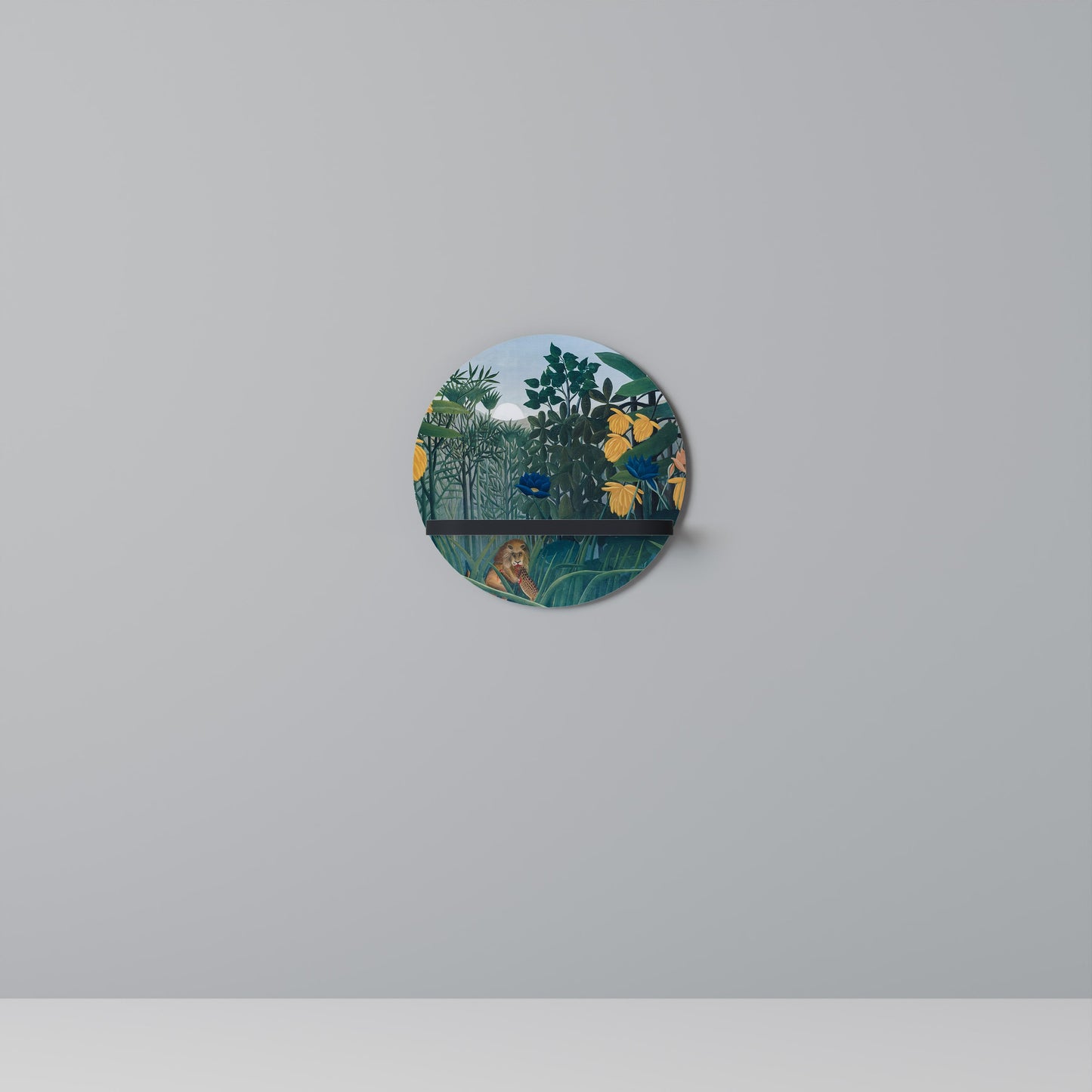 THE REPAST OF THE LION Round Art Shelf In Black Finish