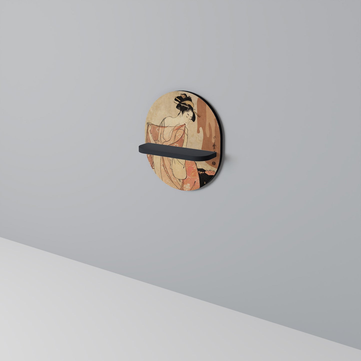 WOMAN, CAT AND EXTRA BROWN Oval Art Shelf In Black Finish