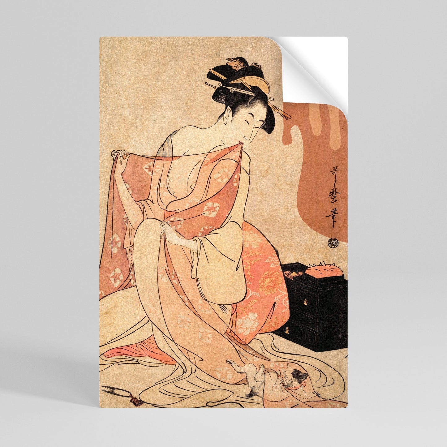 Poster verticale staccabile e attaccabile DONNA, GATTO E MARRONE EXTRA