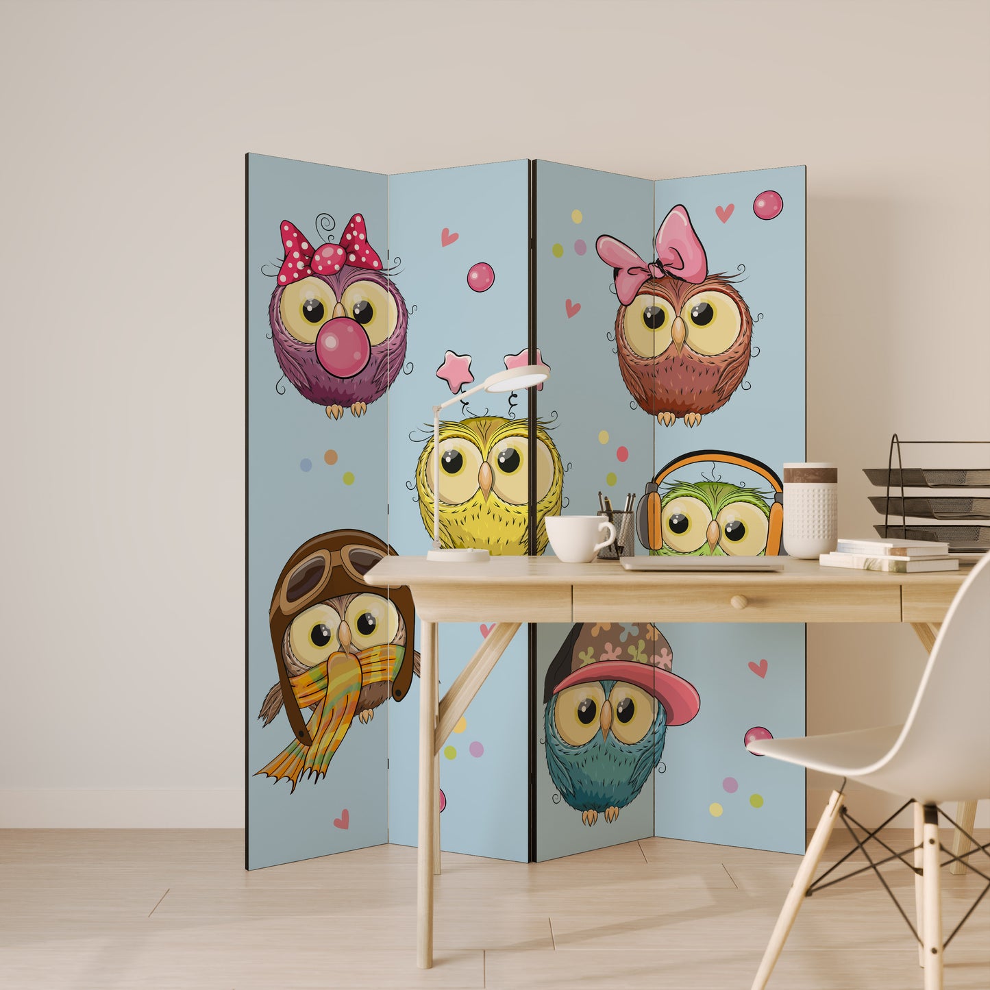 OWLY SQUAD Divisorio decorativo per ambienti a 4 pannelli
