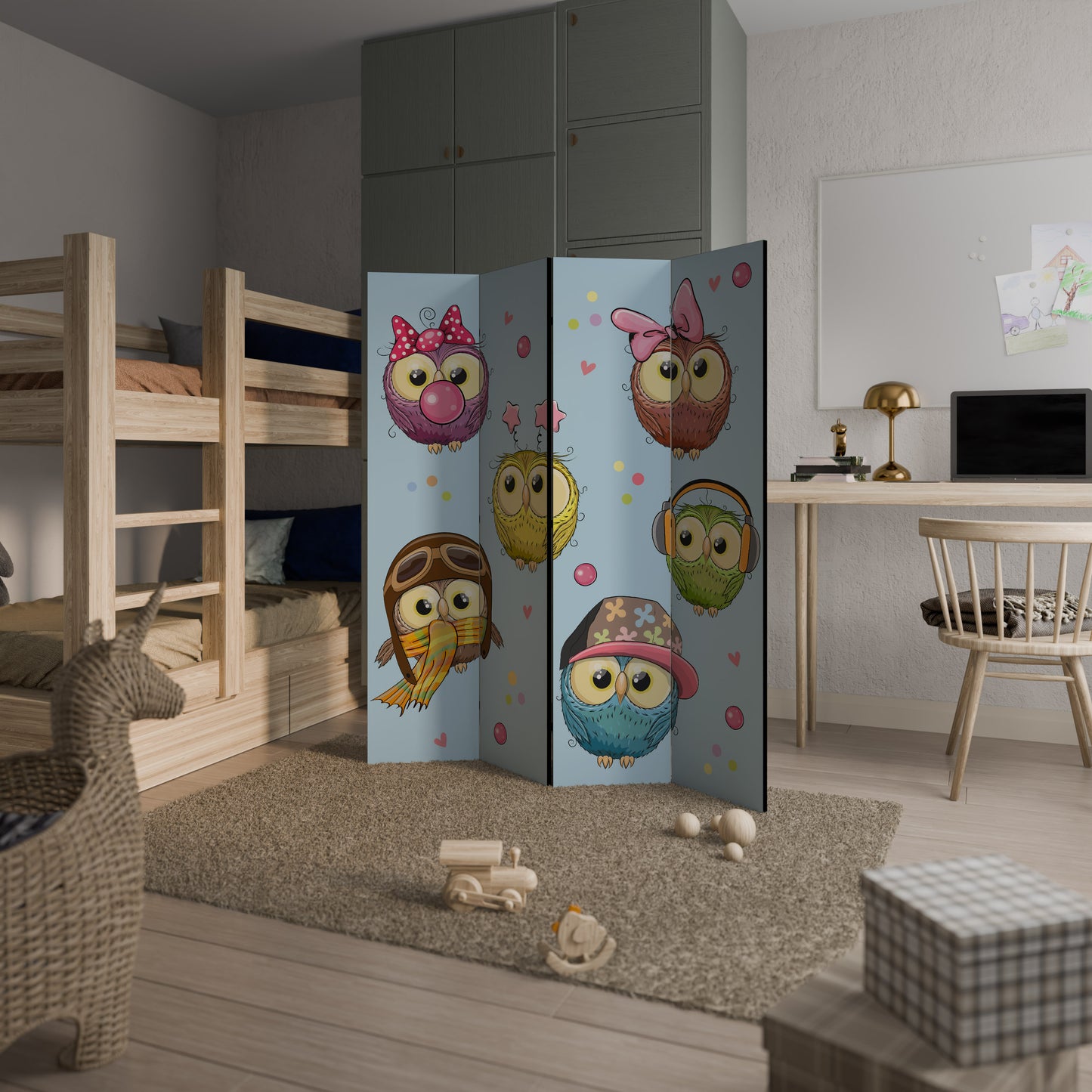 OWLY SQUAD Divisorio decorativo per ambienti a 4 pannelli