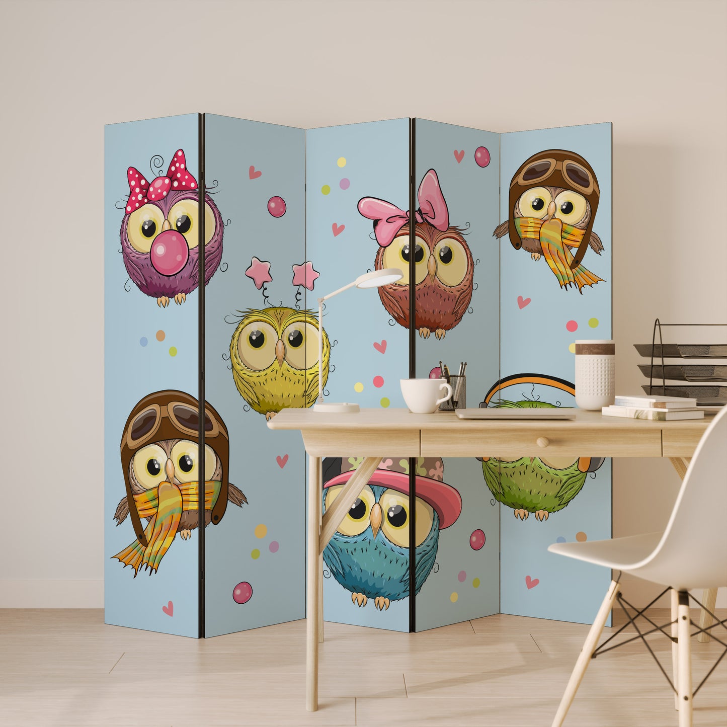 OWLY SQUAD Divisorio decorativo per ambienti a 5 pannelli