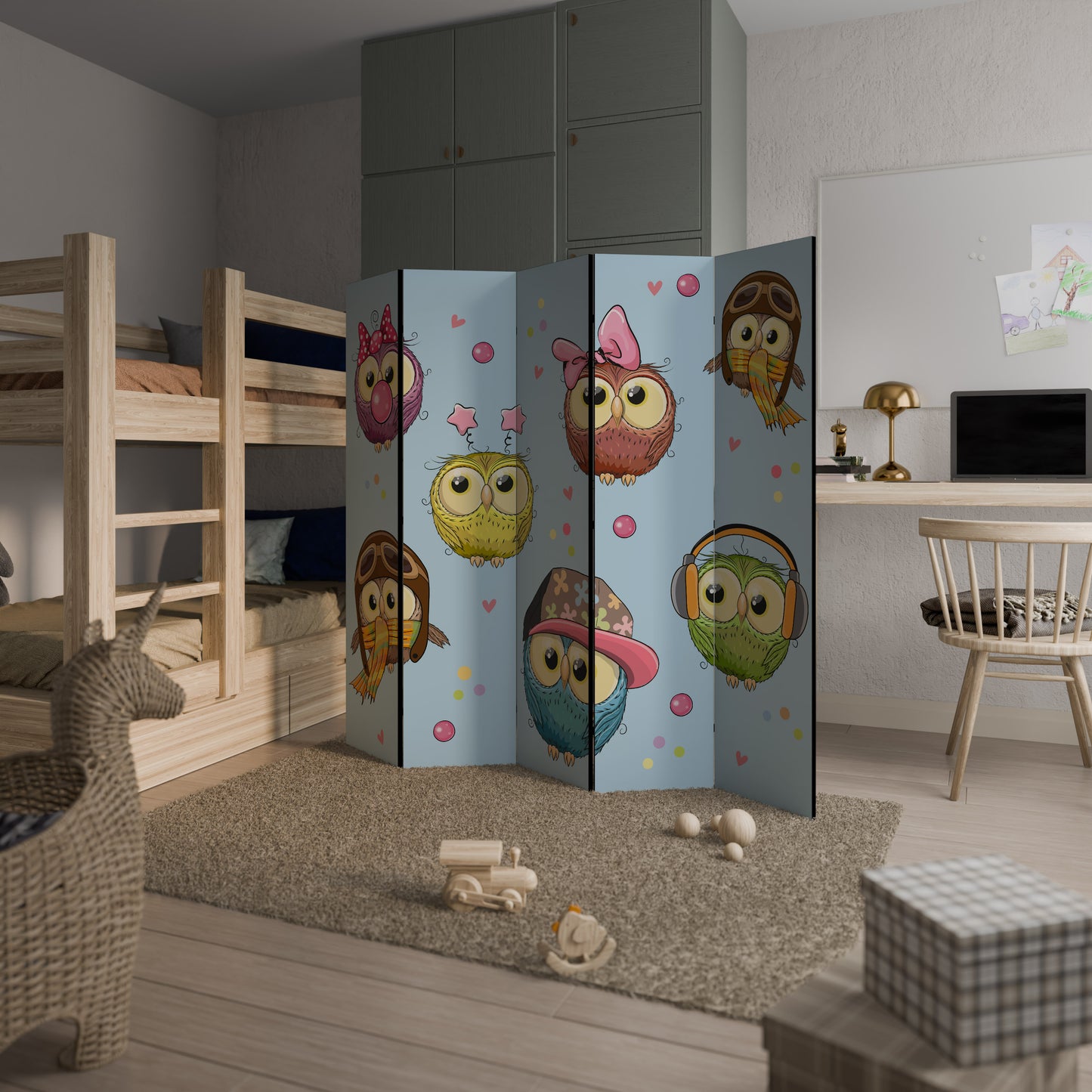 OWLY SQUAD Divisorio decorativo per ambienti a 5 pannelli