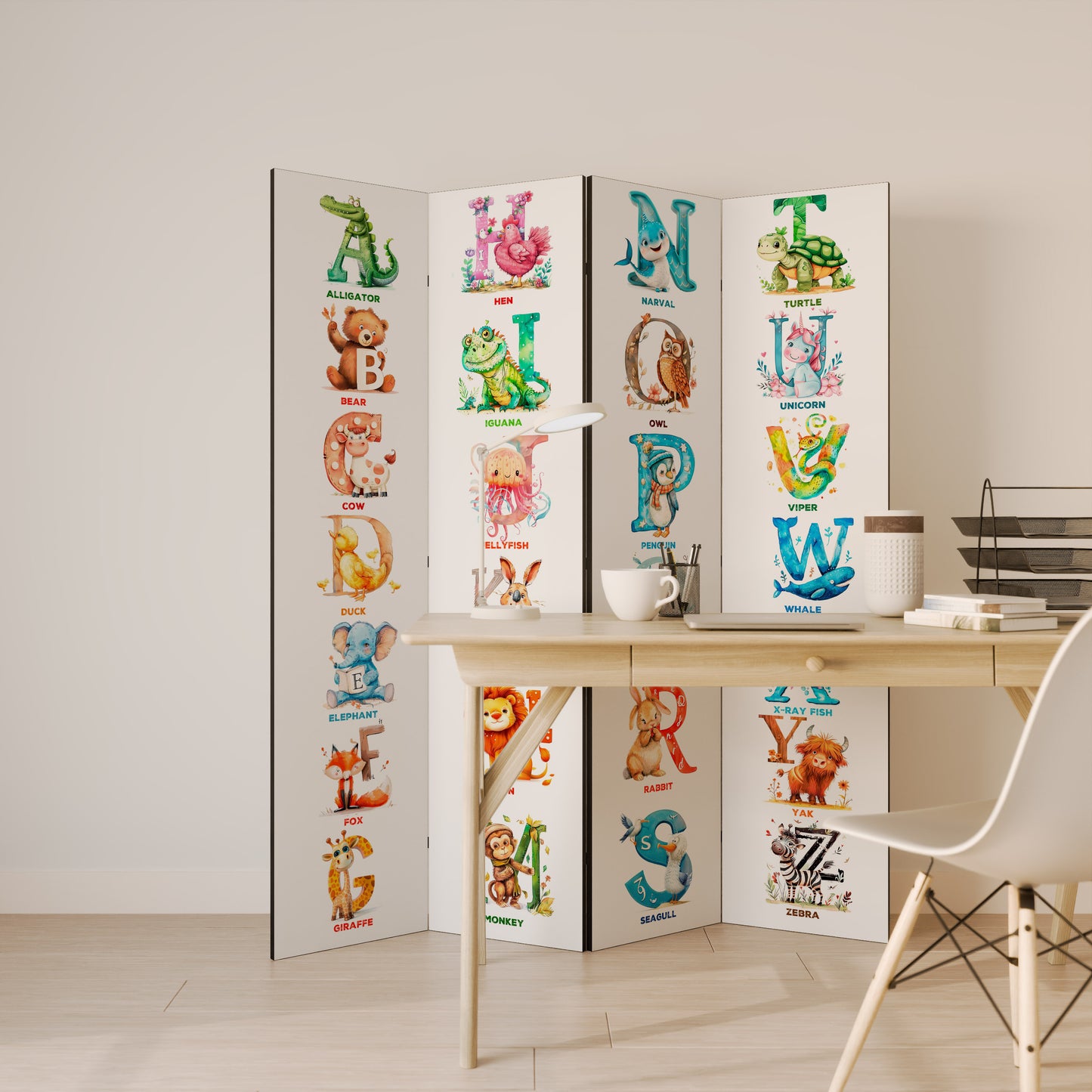 JOYFUL LETTERS - Divisorio decorativo per ambienti a 4 pannelli