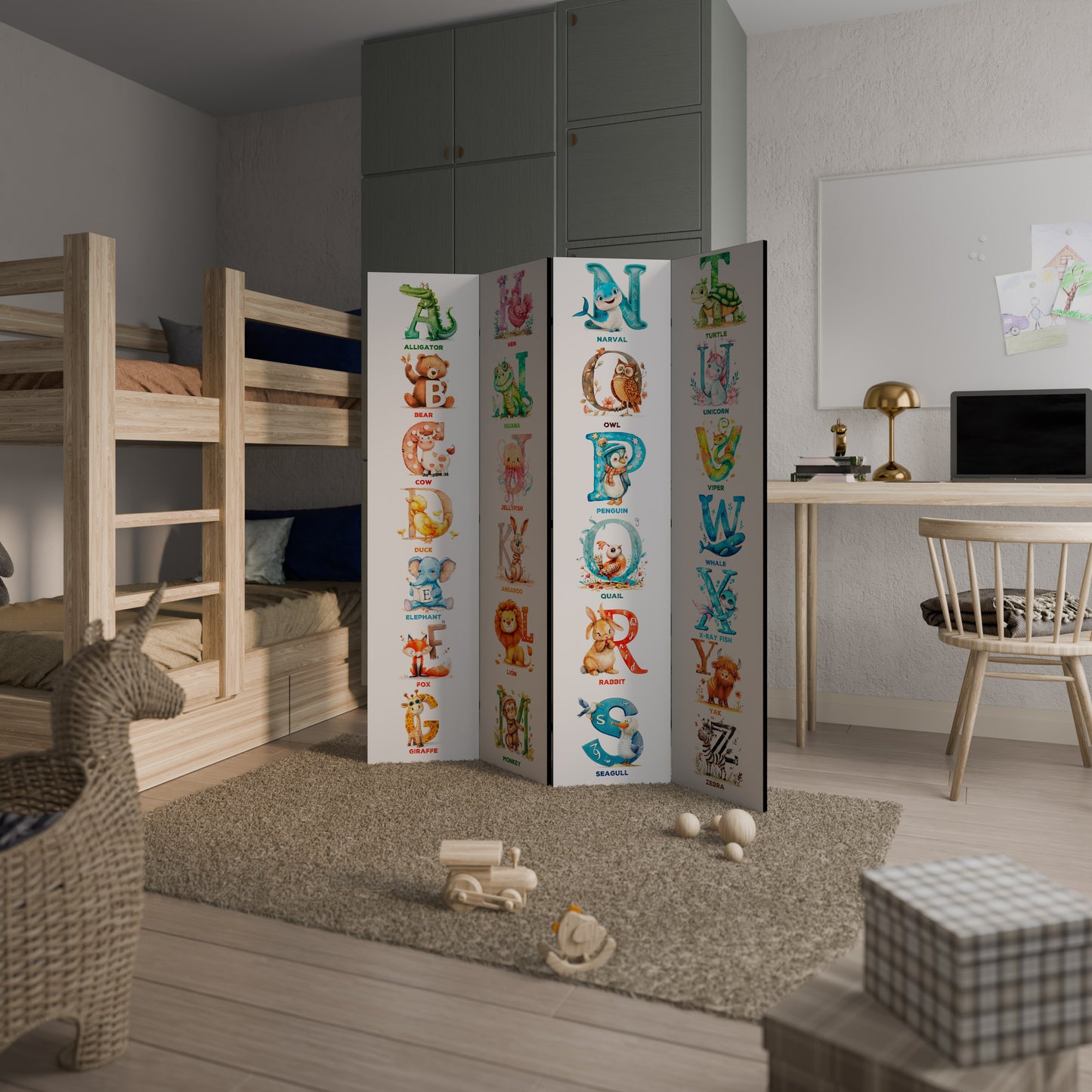 JOYFUL LETTERS - Divisorio decorativo per ambienti a 4 pannelli