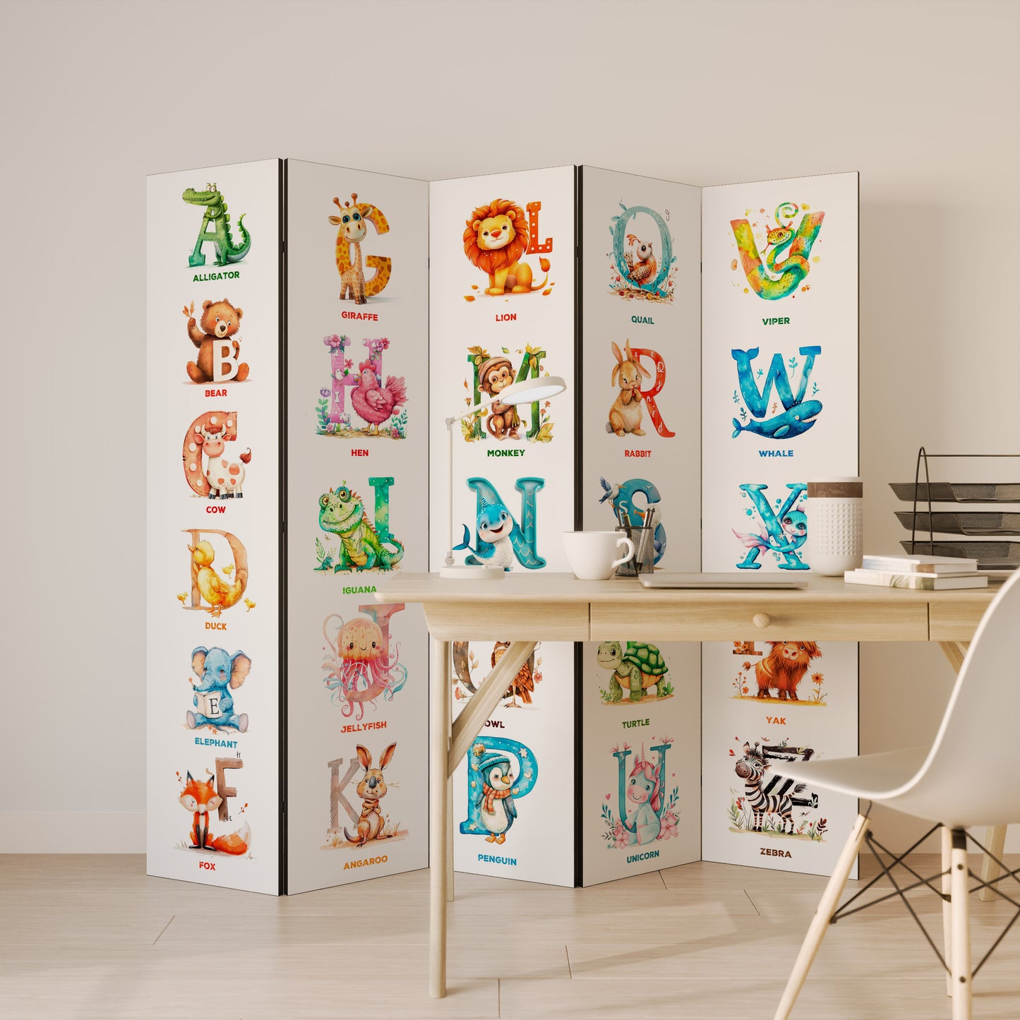 JOYFUL LETTERS - Divisorio decorativo per ambienti a 5 pannelli