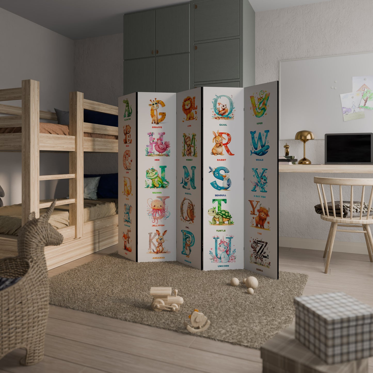 JOYFUL LETTERS - Divisorio decorativo per ambienti a 5 pannelli