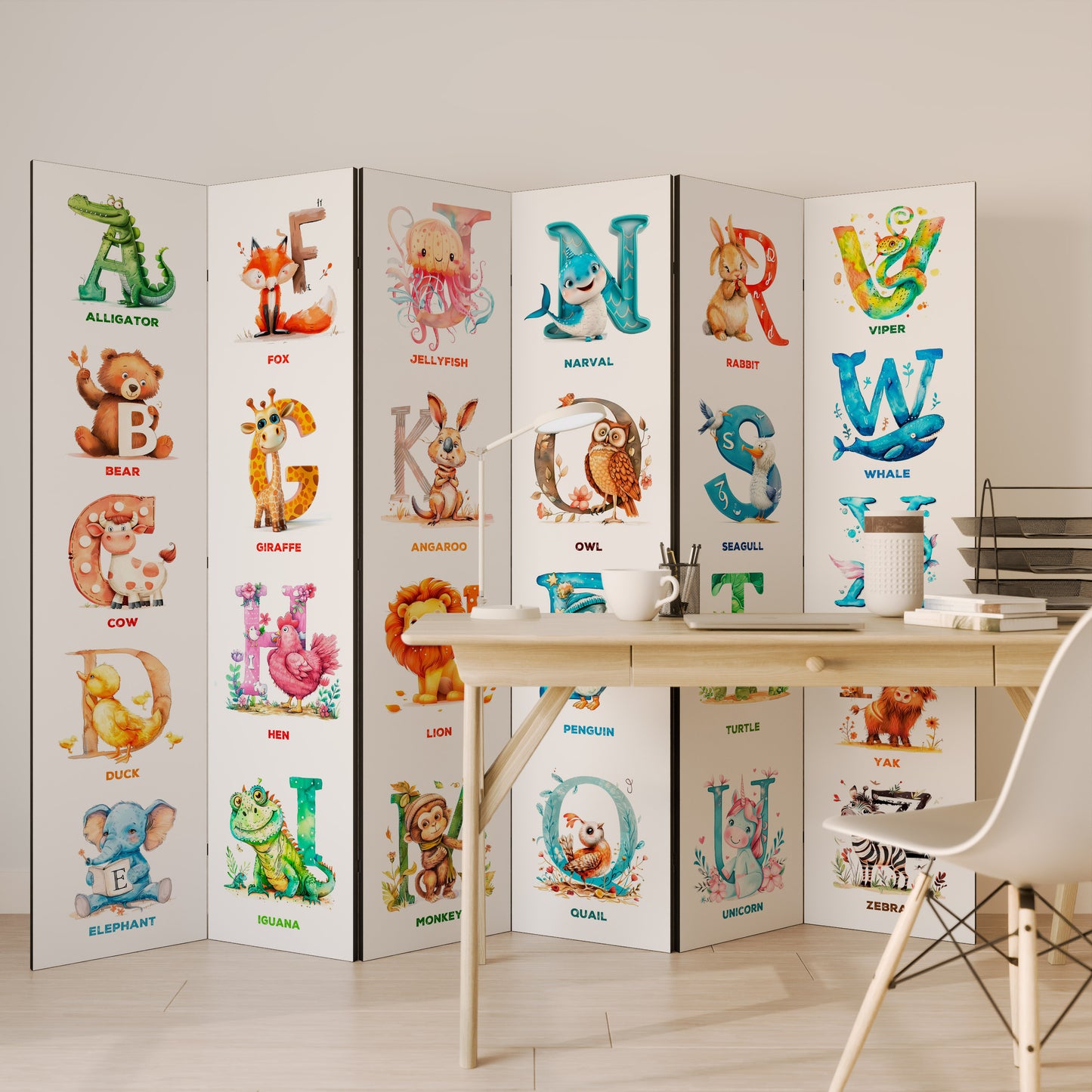 JOYFUL LETTERS - Divisorio decorativo per ambienti a 6 pannelli