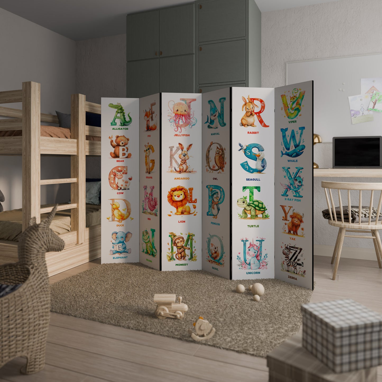 JOYFUL LETTERS - Divisorio decorativo per ambienti a 6 pannelli