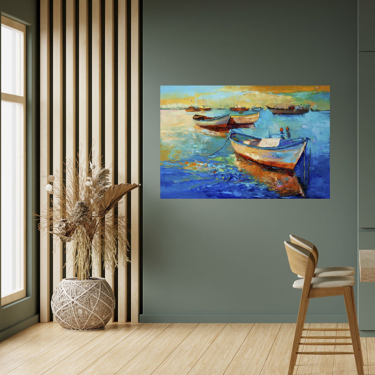 Poster orizzontale staccabile e attaccabile "SERENE BOAT ESCAPADE"