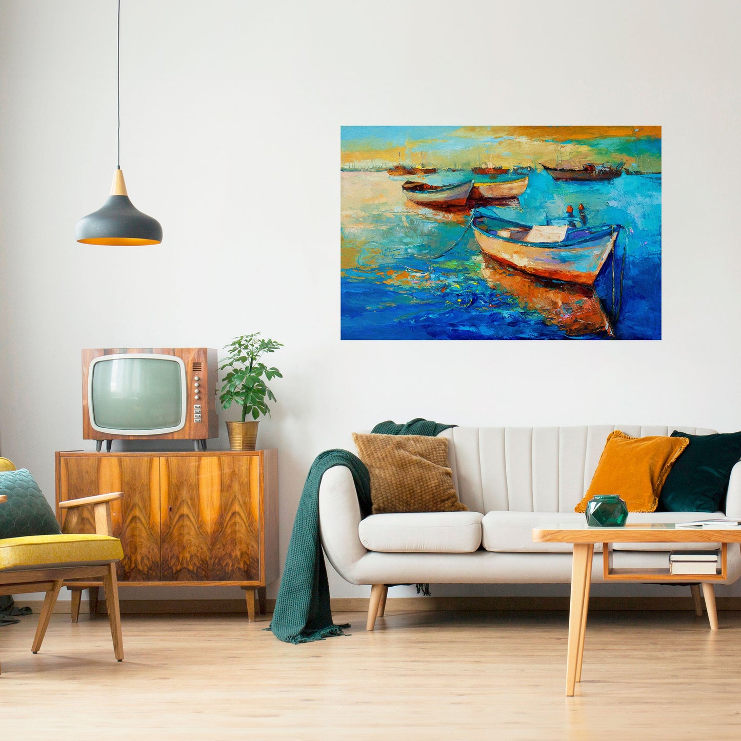 Poster orizzontale staccabile e attaccabile "SERENE BOAT ESCAPADE"