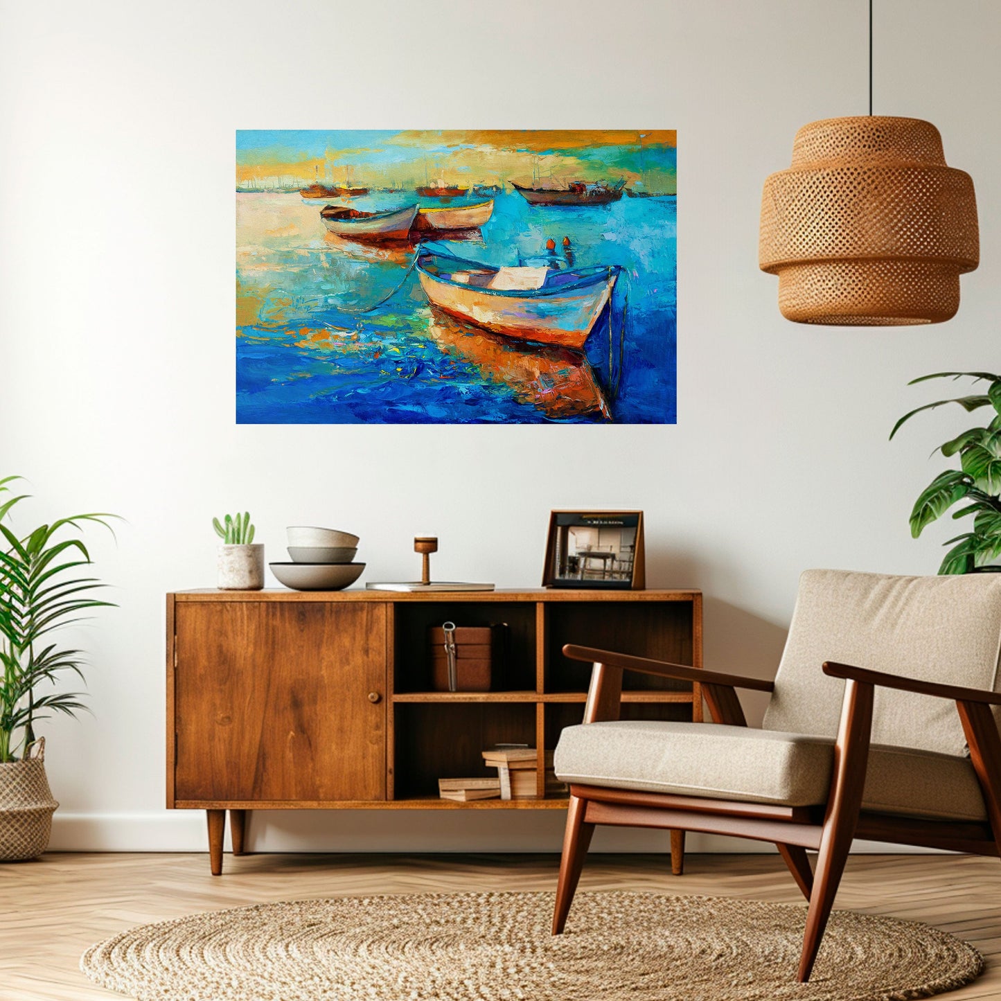 Poster orizzontale staccabile e attaccabile "SERENE BOAT ESCAPADE"