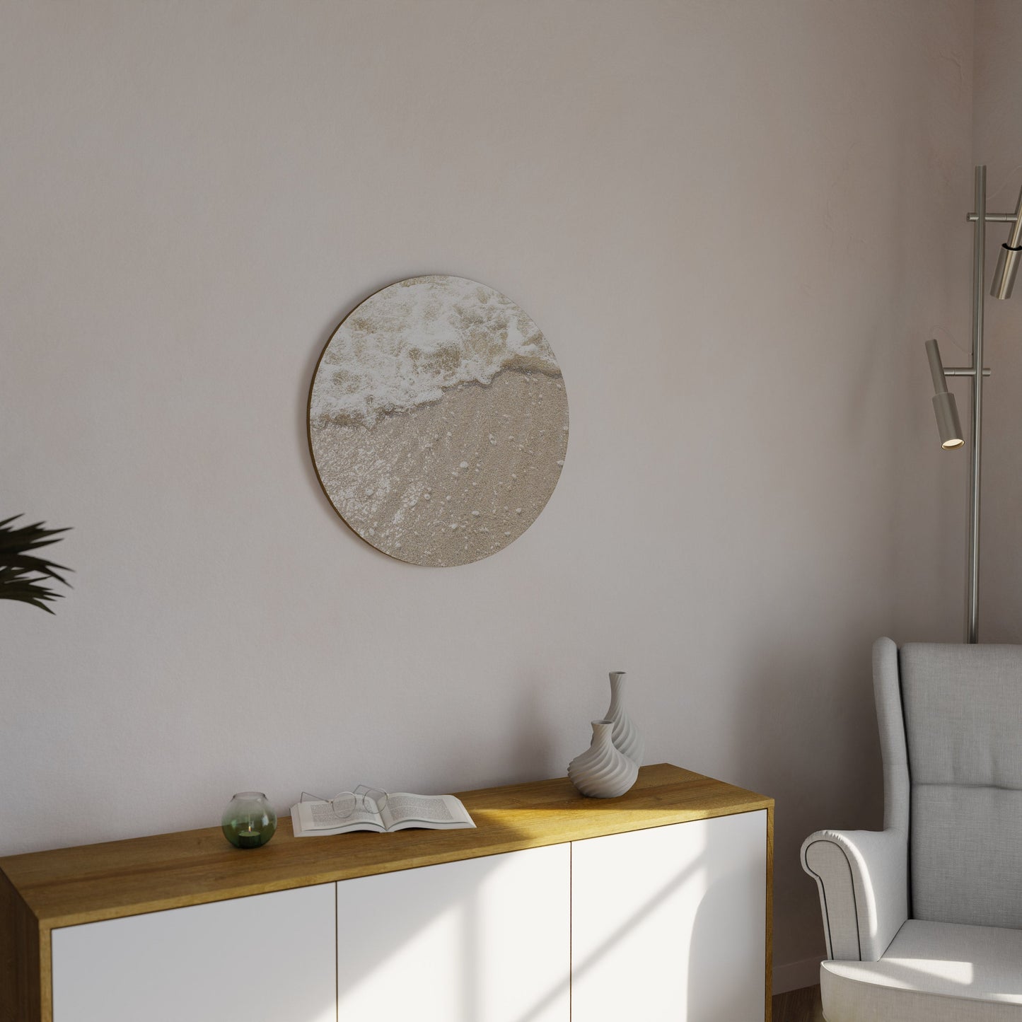 SHIMMERING SHORELINE Round Wall Art