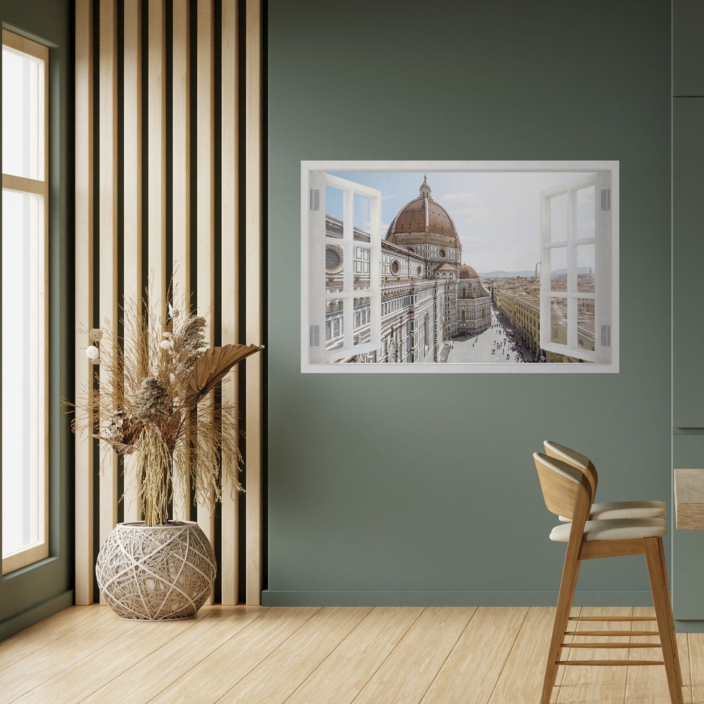 Poster orizzontale staccabile e incollabile con finestra aperta