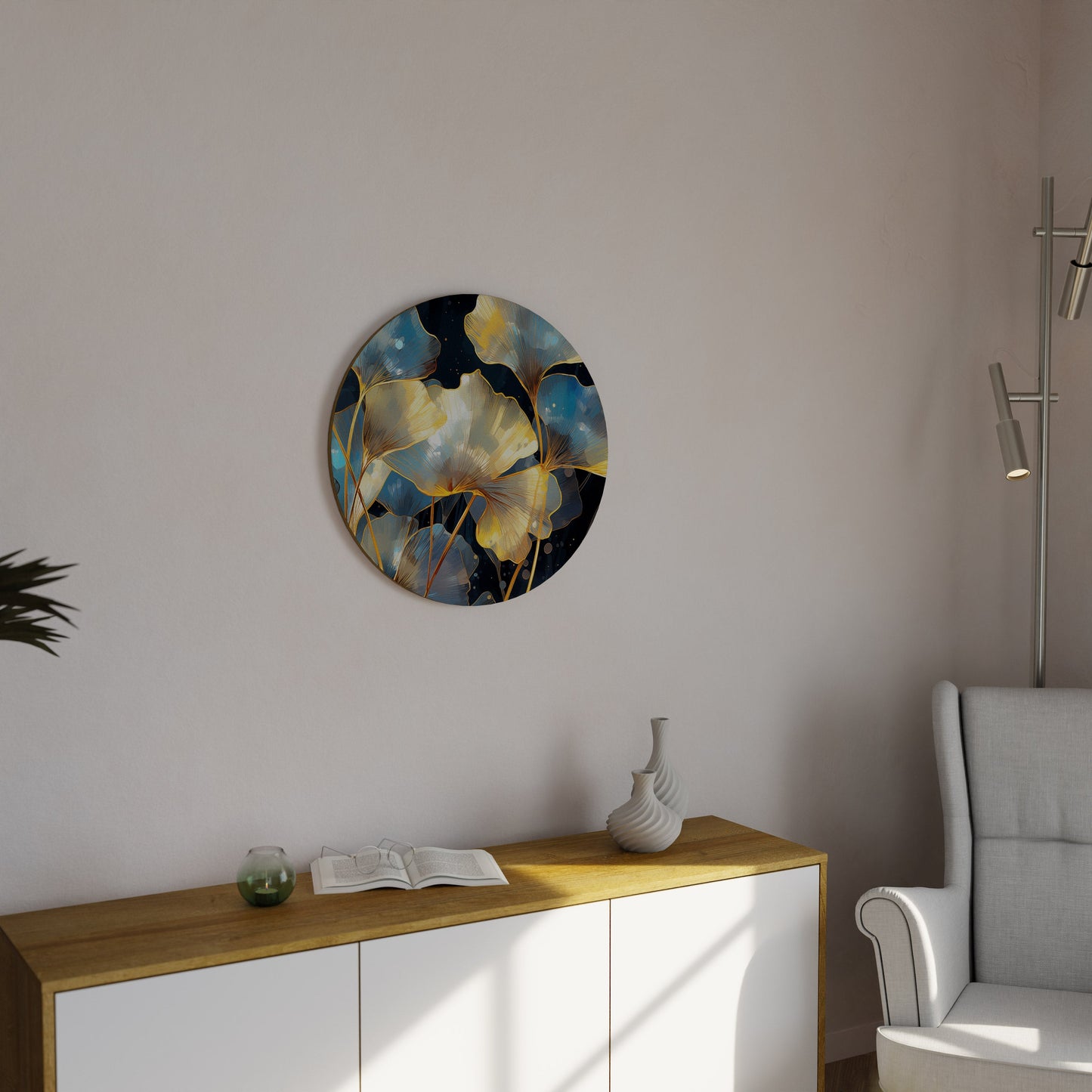 GLIMMERING GINKGO DREAMS Round Wall Art