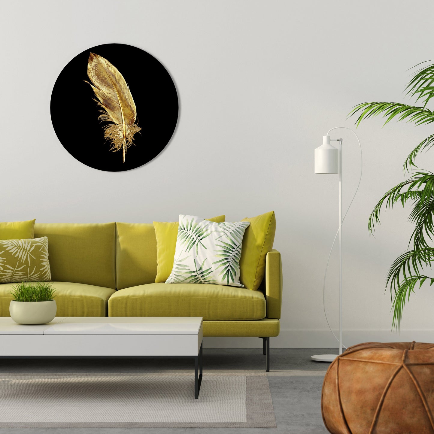 SHIMMERING FEATHER GRACE Round Wall Art