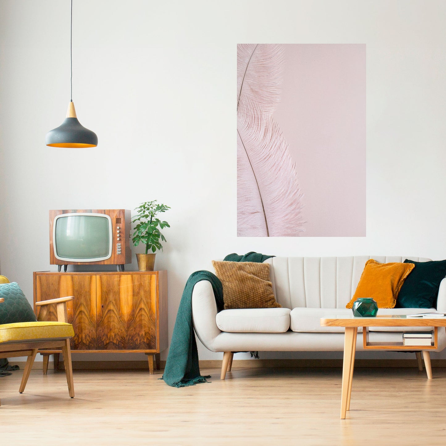 Poster verticale staccabile e attaccabile "WHISPERING PINK FEATHERS"