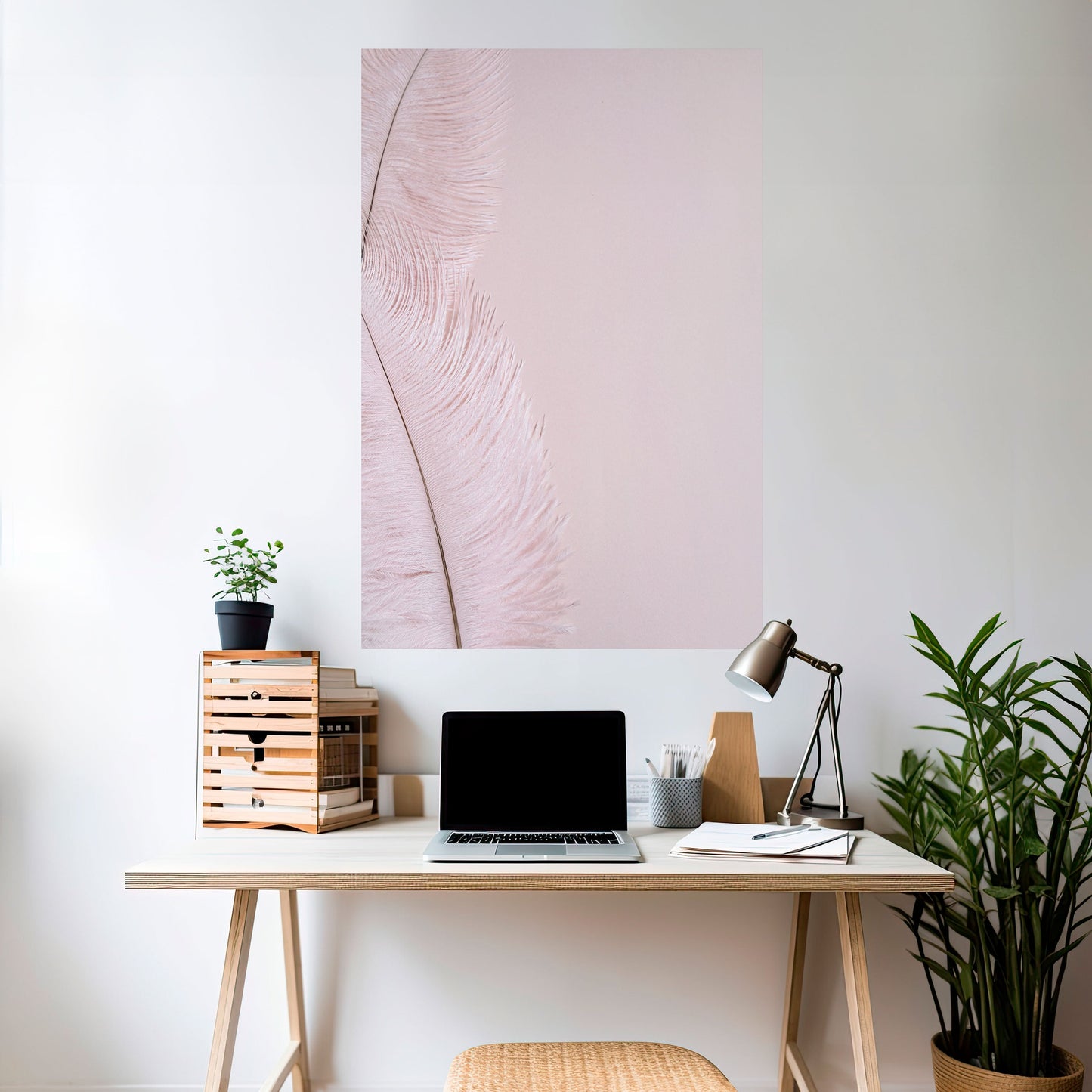 Poster verticale staccabile e attaccabile "WHISPERING PINK FEATHERS"