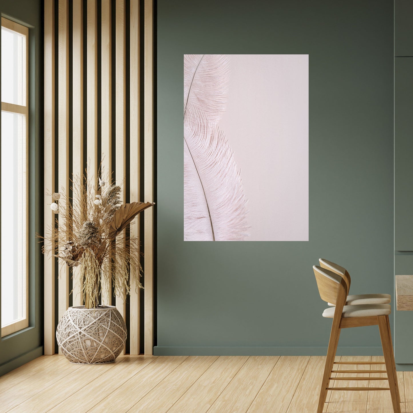 Poster verticale staccabile e attaccabile "WHISPERING PINK FEATHERS"