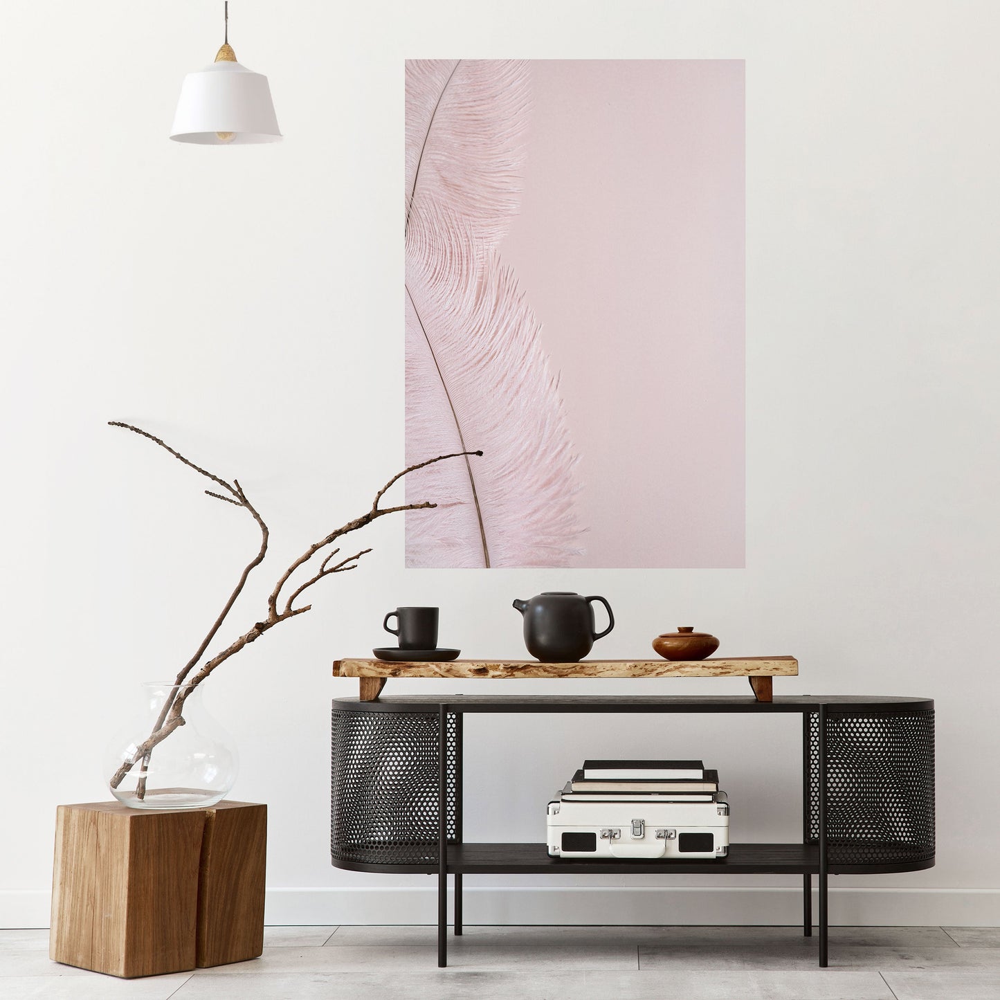 Poster verticale staccabile e attaccabile "WHISPERING PINK FEATHERS"