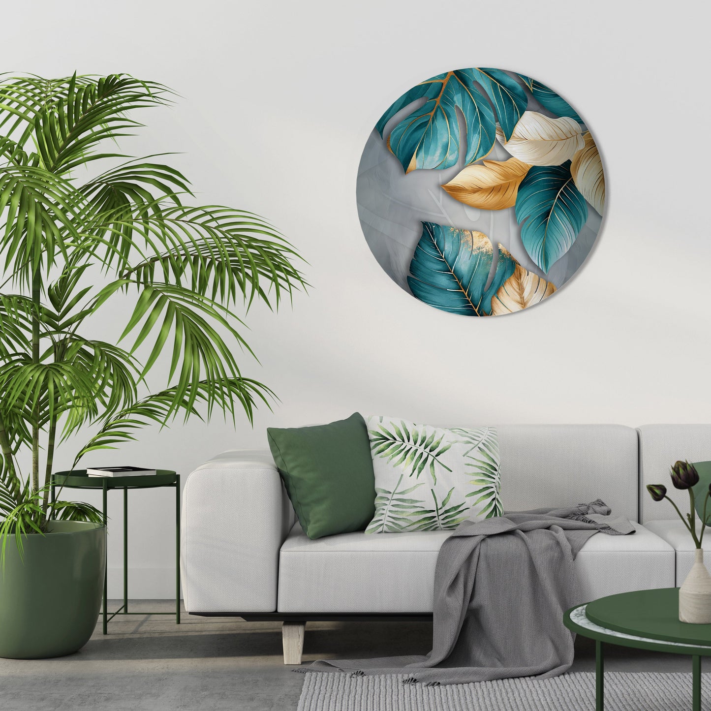 ELEGANCE IN LEAVES Round Wall Art