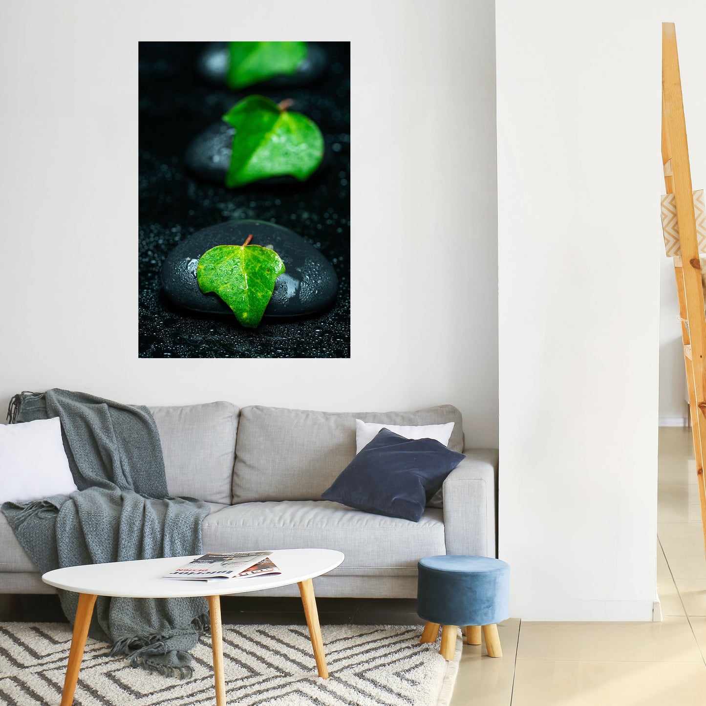 GOCCE DI PIOGGIA SU PIETRA Poster verticale staccabile e attaccabile
