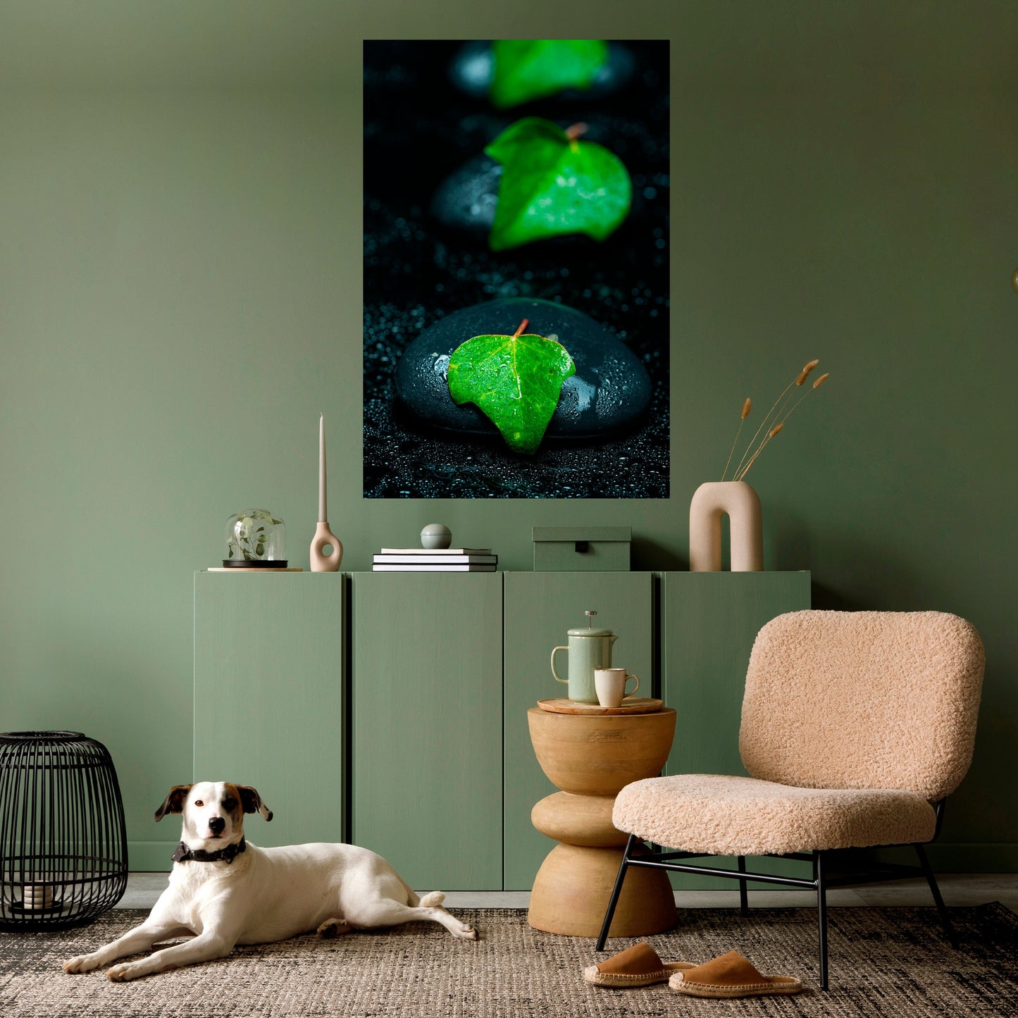 GOCCE DI PIOGGIA SU PIETRA Poster verticale staccabile e attaccabile