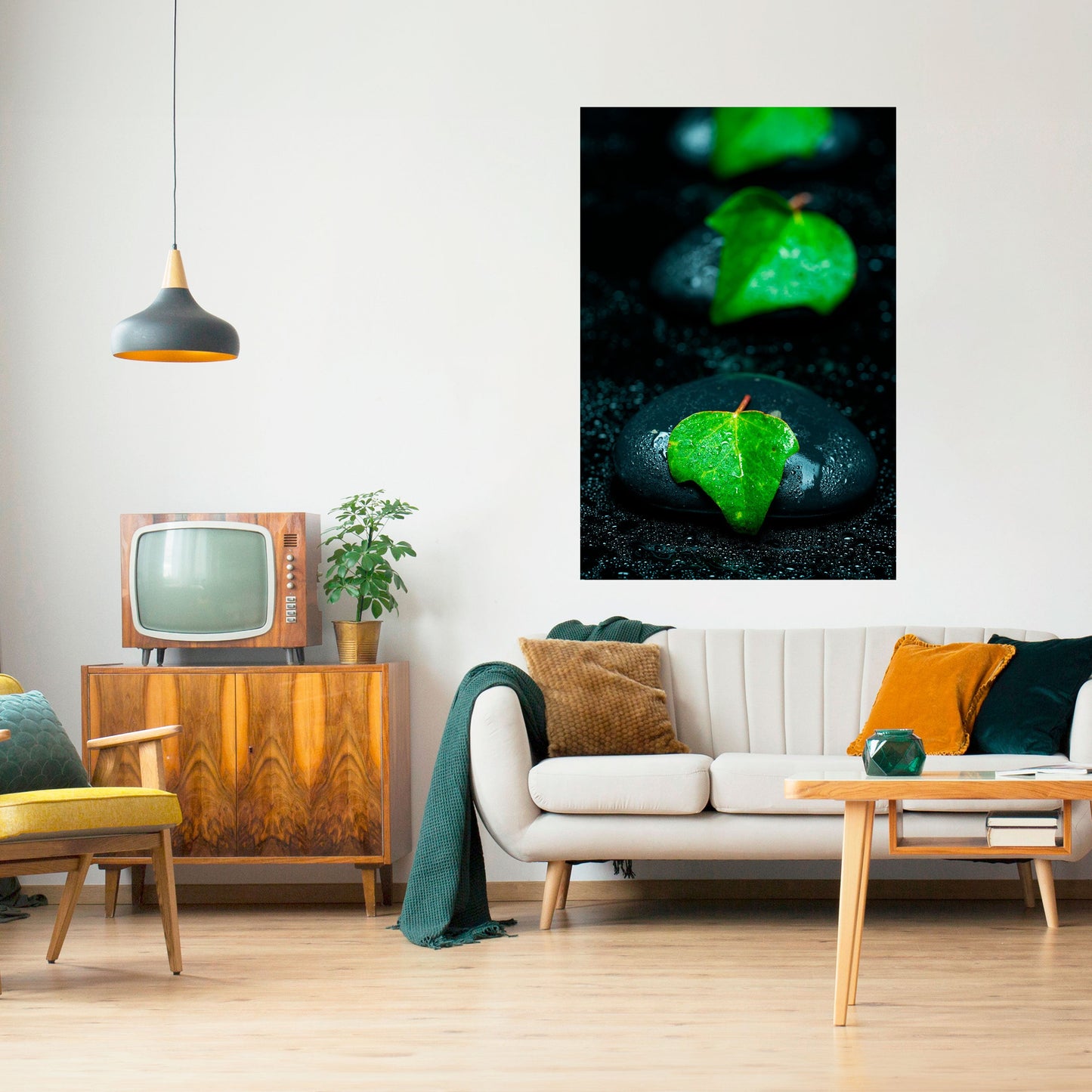 GOCCE DI PIOGGIA SU PIETRA Poster verticale staccabile e attaccabile