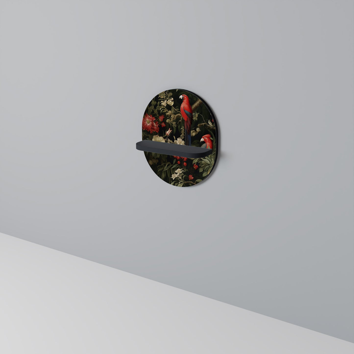 AVIAN BLOSSOMS Oval Art Shelf In Black Finish