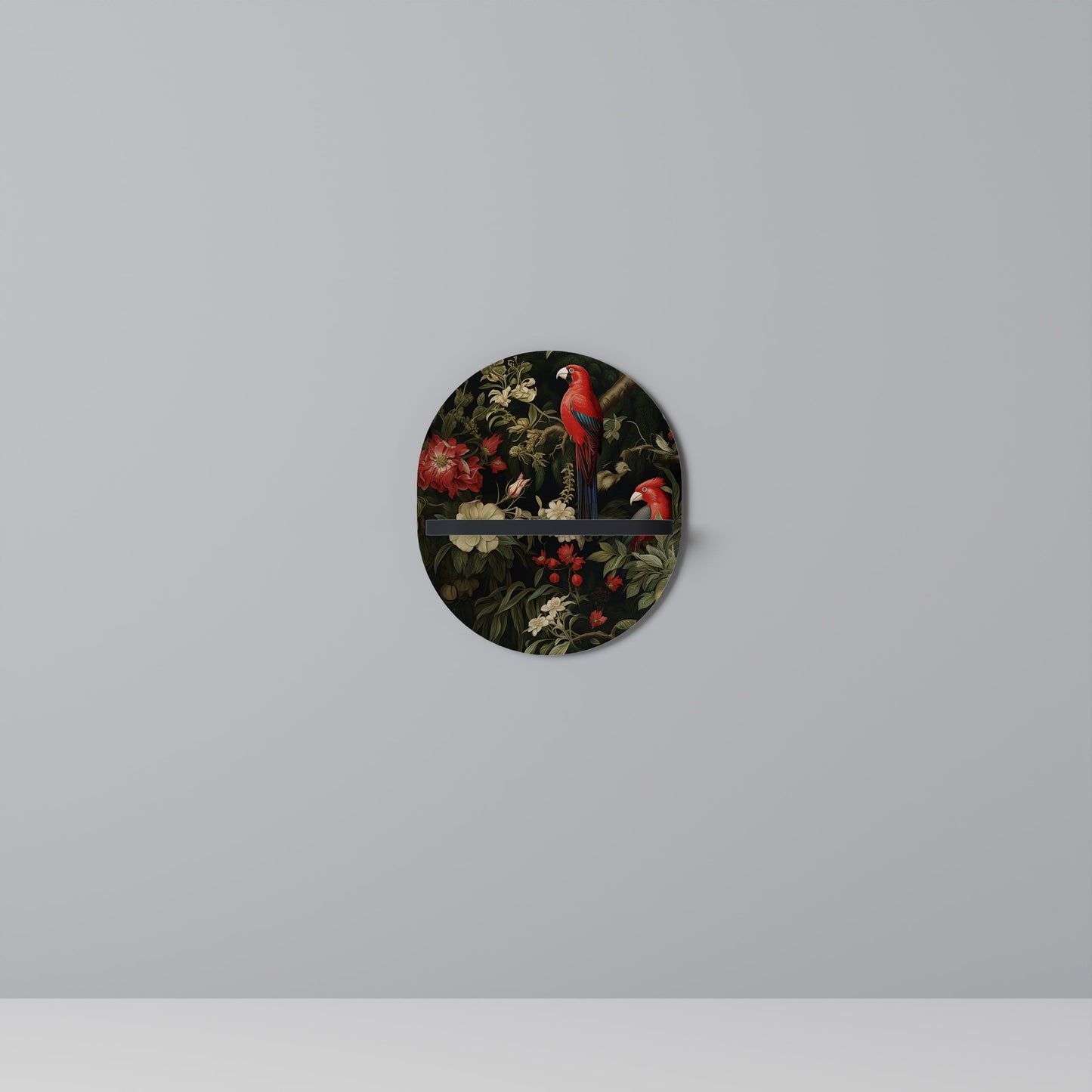AVIAN BLOSSOMS Oval Art Shelf In Black Finish
