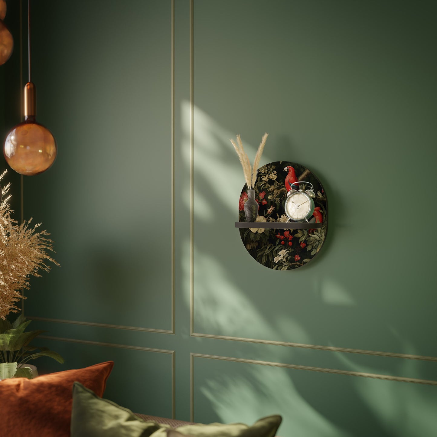 AVIAN BLOSSOMS Oval Art Shelf In Black Finish