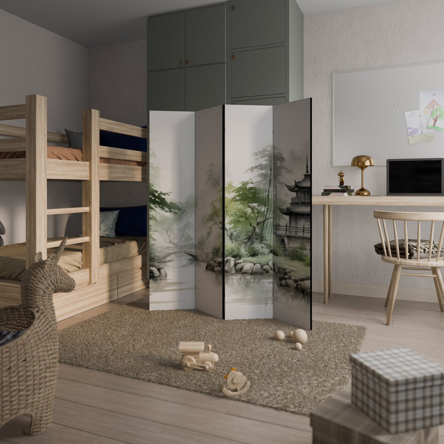 ARMONIA DI SCENA DI PAESAGGIO ACQUATICO Divisorio decorativo per ambienti a 4 pannelli