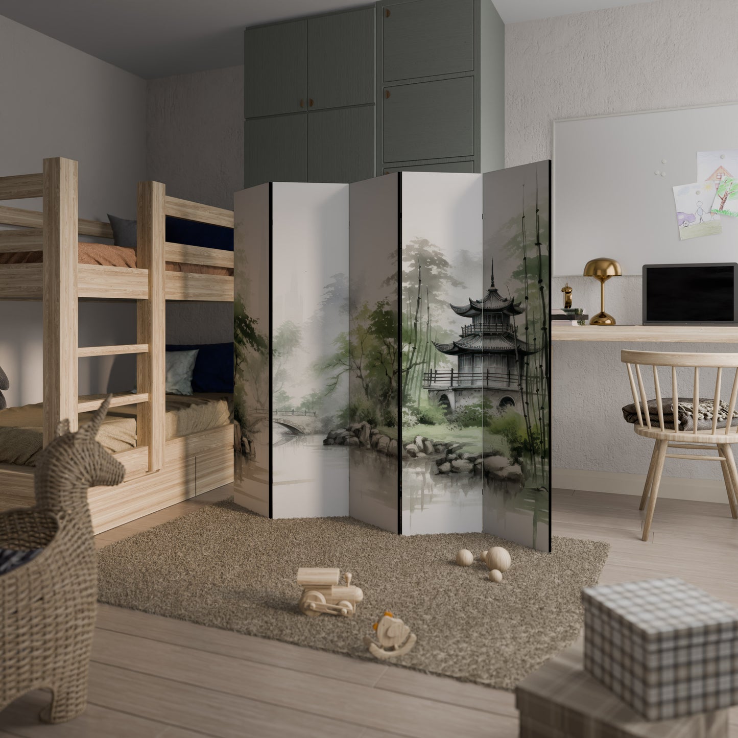 SCENA ARMONICA DI PAESAGGIO ACQUATICO Divisorio decorativo per ambienti a 5 pannelli