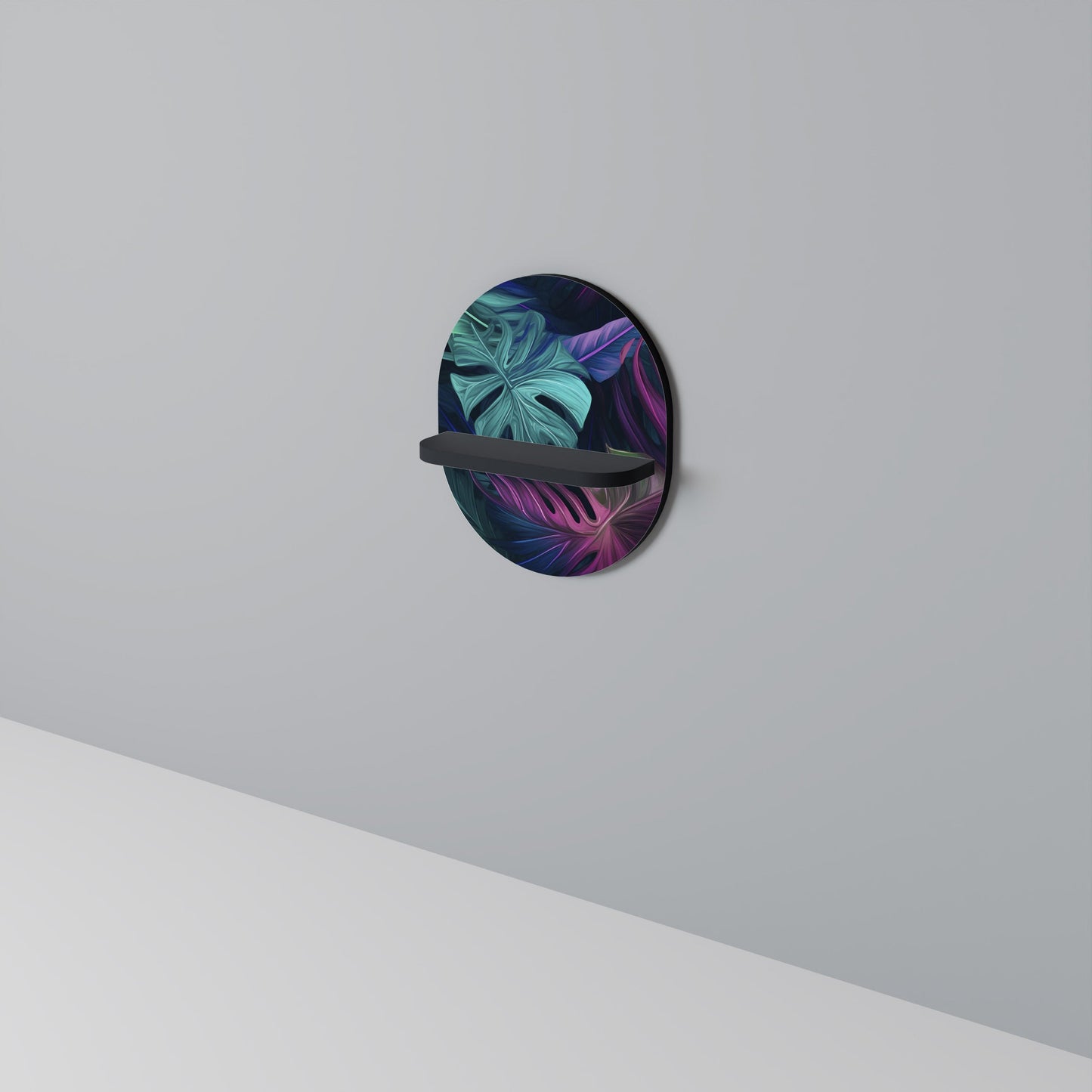 PSYCHODELIC MONSTERA Oval Art Shelf In Black Finish