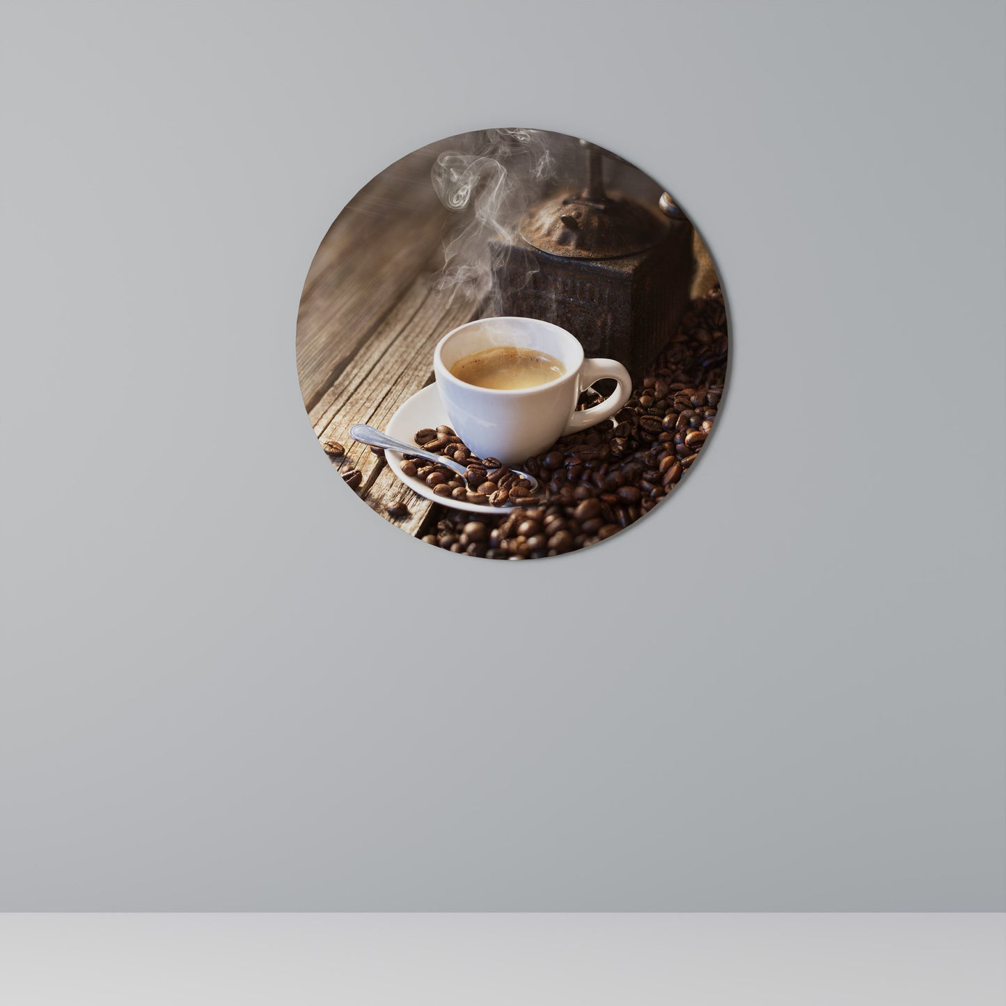 STEAMING BREWED DELIGHT Round Wall Art