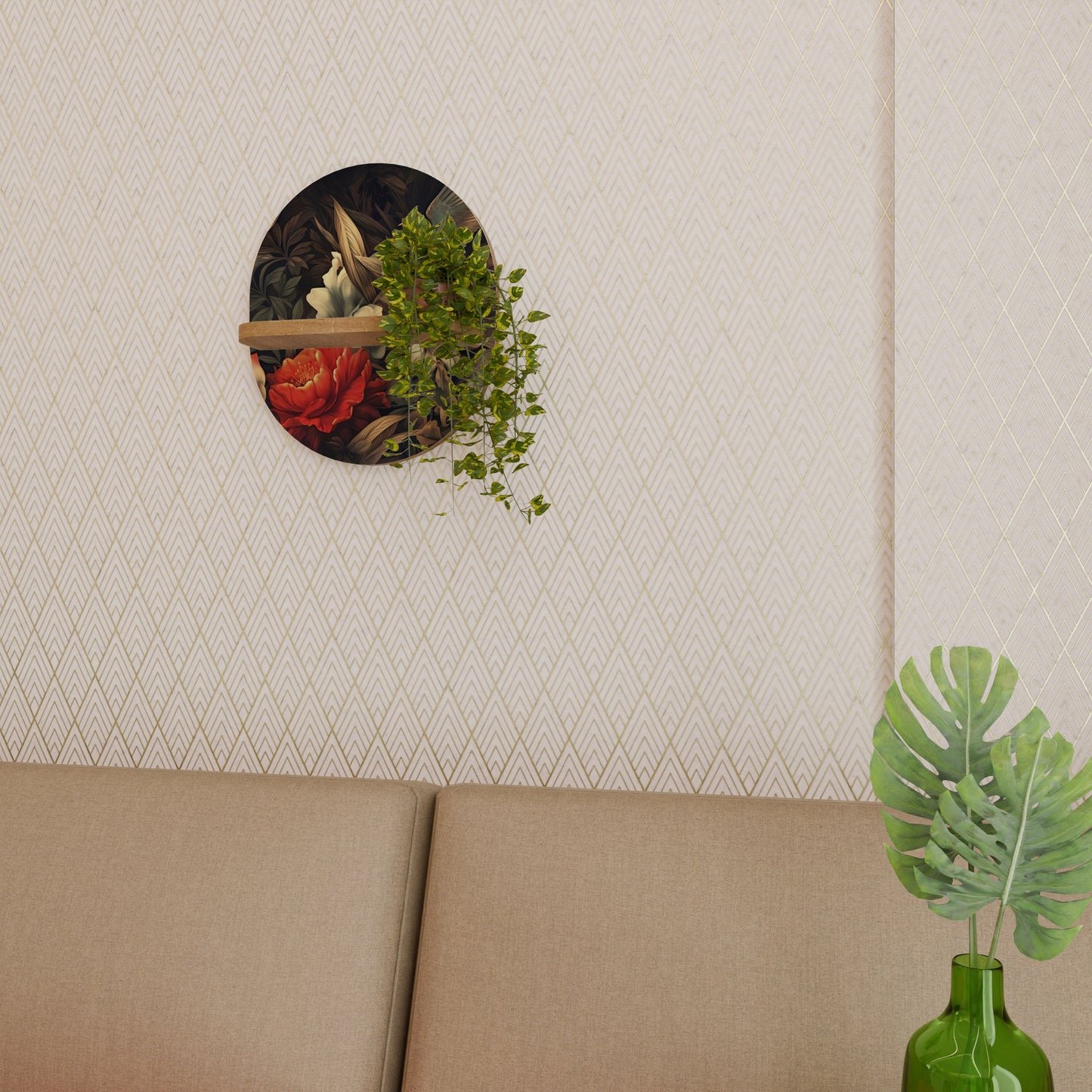 BOTANICAL BIRDSONG Mensola ovale in effetto rovere