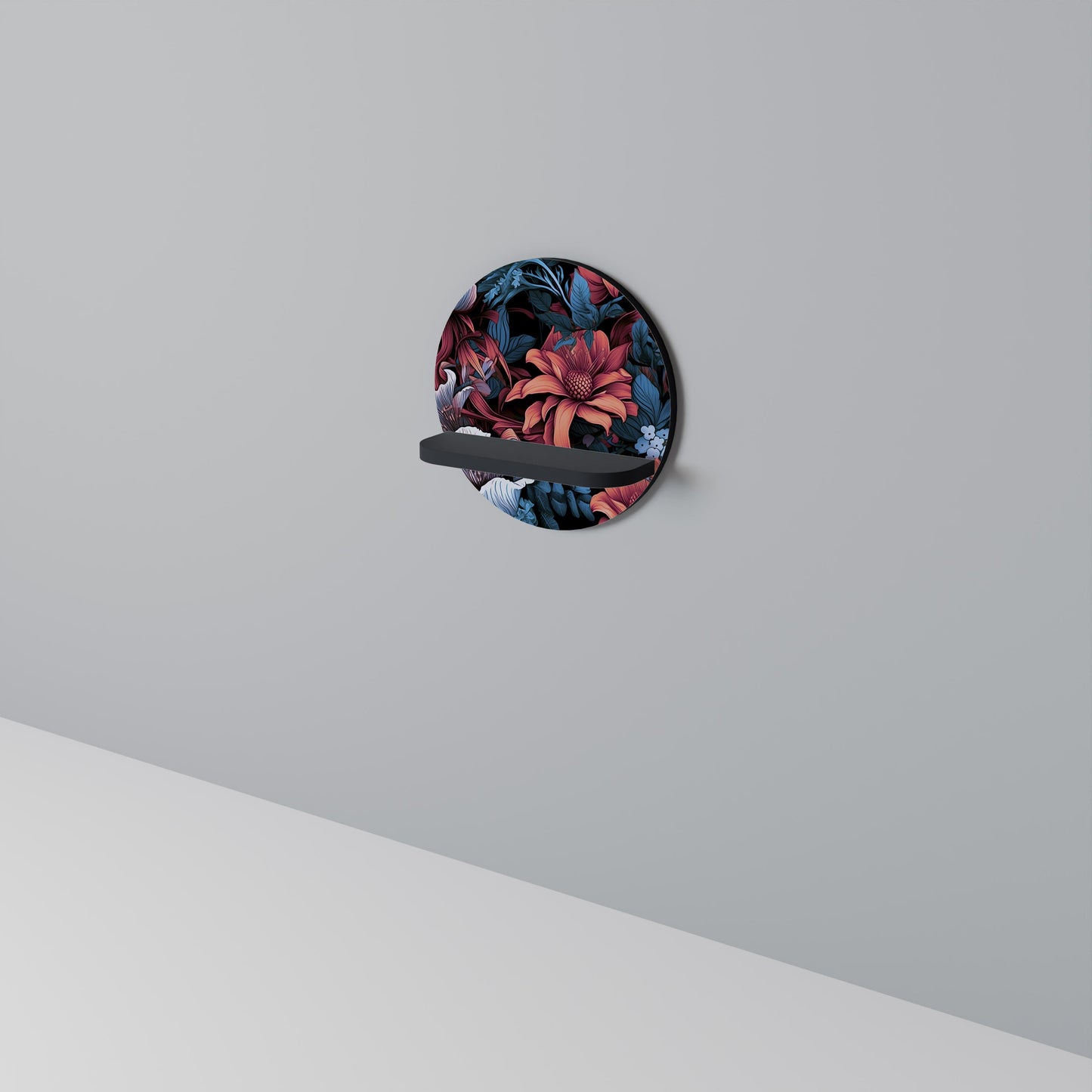 FLOURISH FANTASY Round Art Shelf In Black Finish