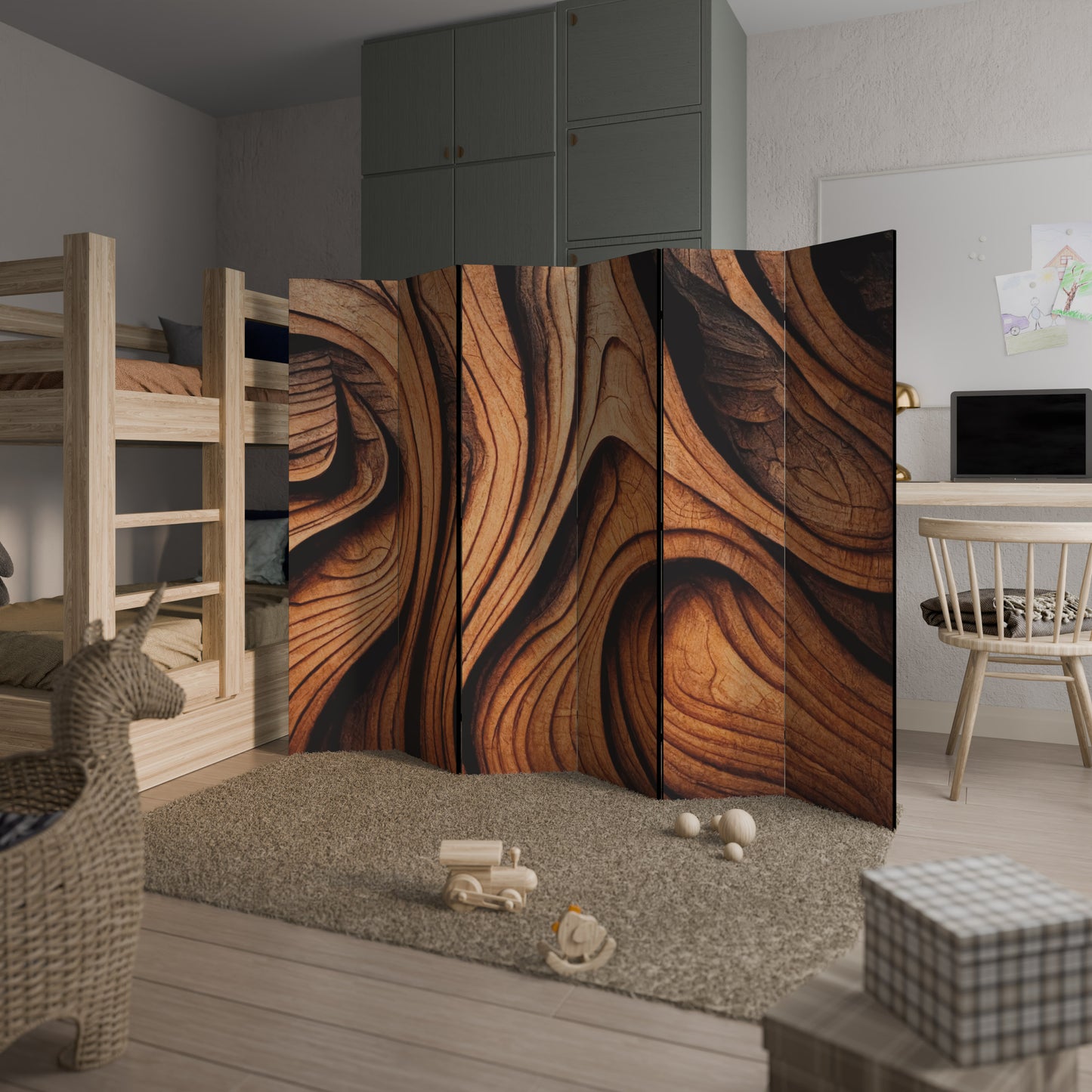 WOODEN WAVES UNFOLDED Divisorio decorativo per ambienti a 6 pannelli