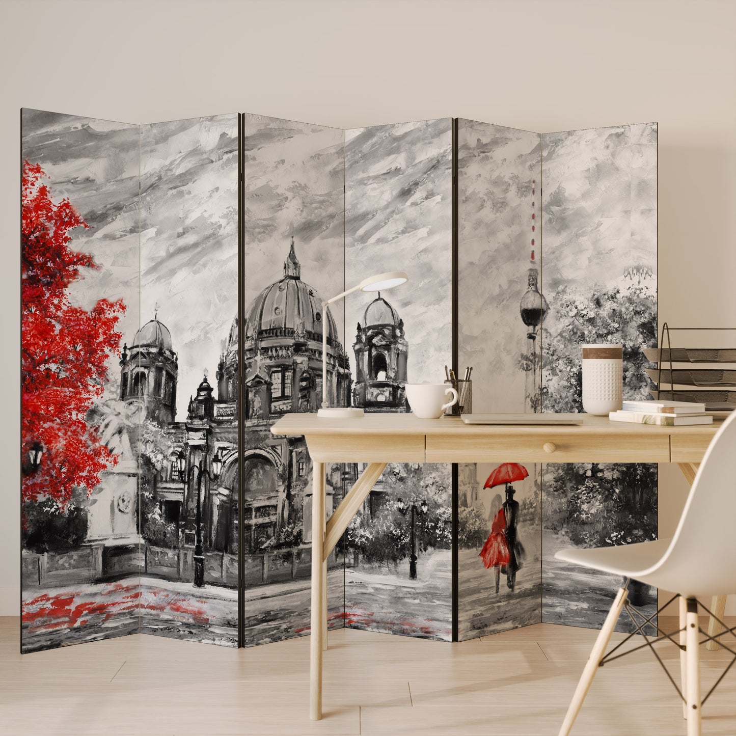 RED LEAVES EMBRACE - Divisorio decorativo per ambienti a 6 pannelli