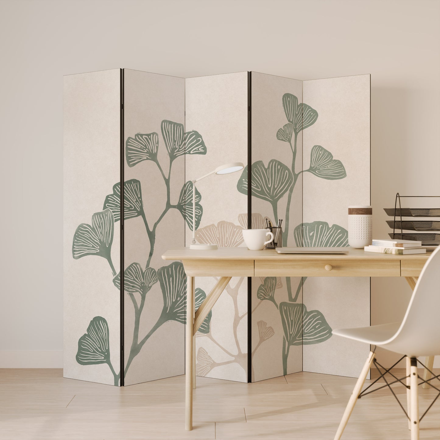 Divisorio decorativo per ambienti a 5 pannelli THE GOST OF GINKGO