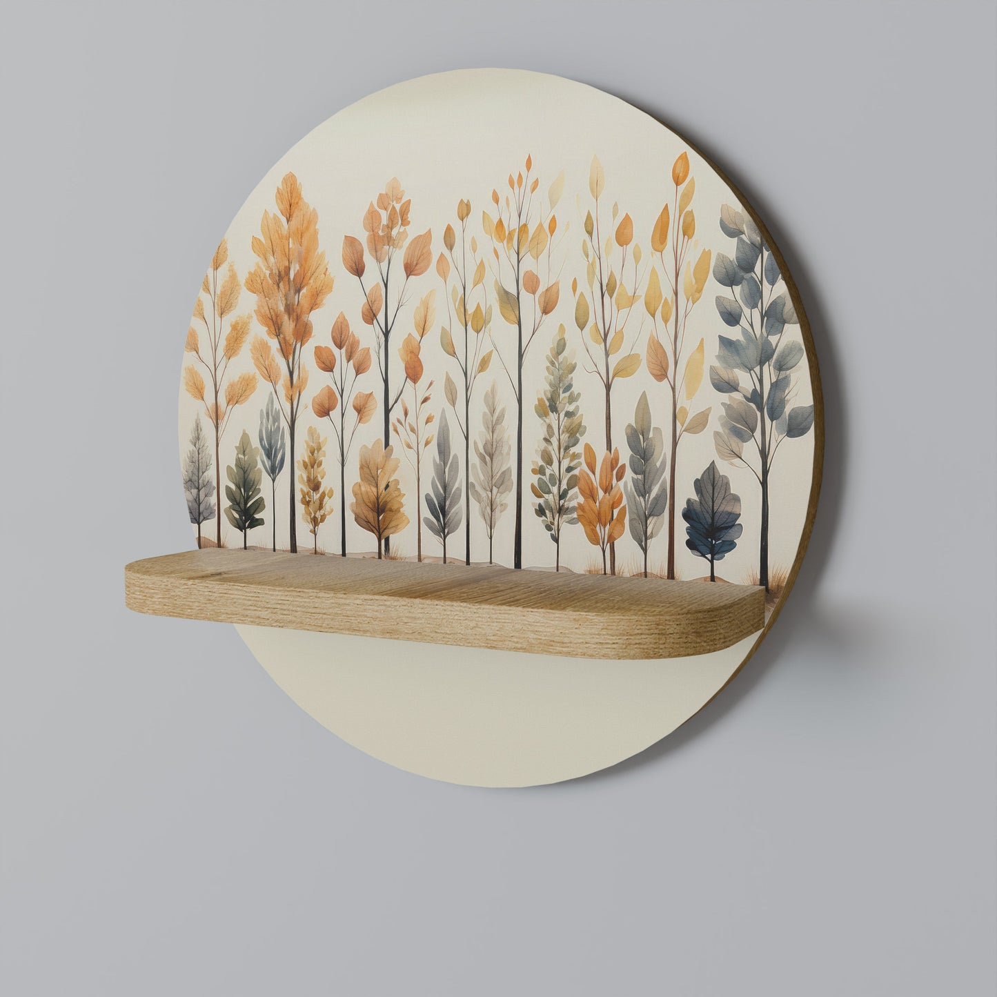 AUTUMN FOREST Round Art Shelf In Oak Effect