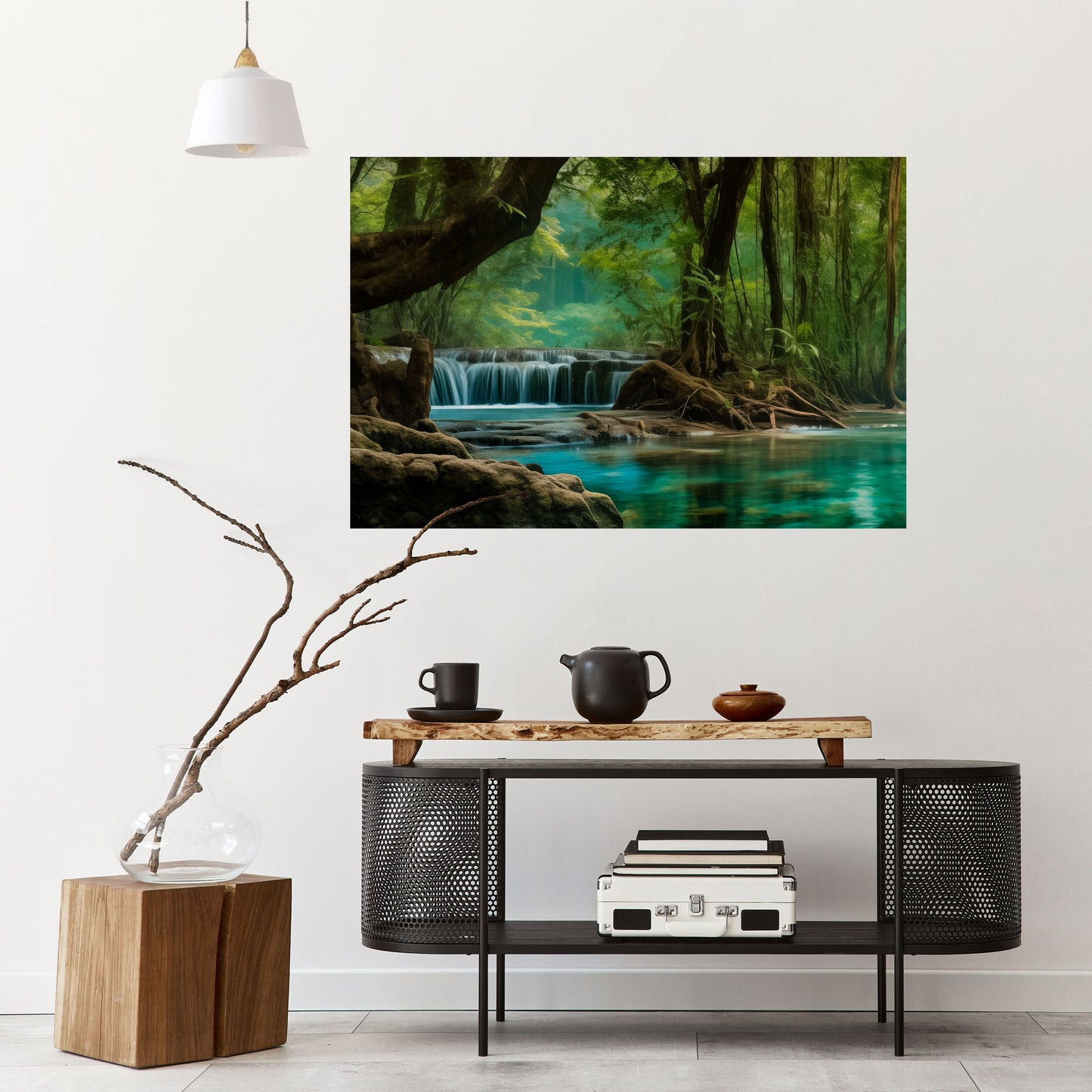 Poster orizzontale staccabile e attaccabile "FUGA TRANQUILLA DALLA CASCATA"