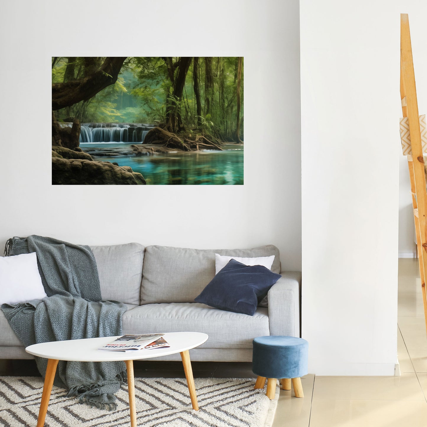 Poster orizzontale staccabile e attaccabile "FUGA TRANQUILLA DALLA CASCATA"