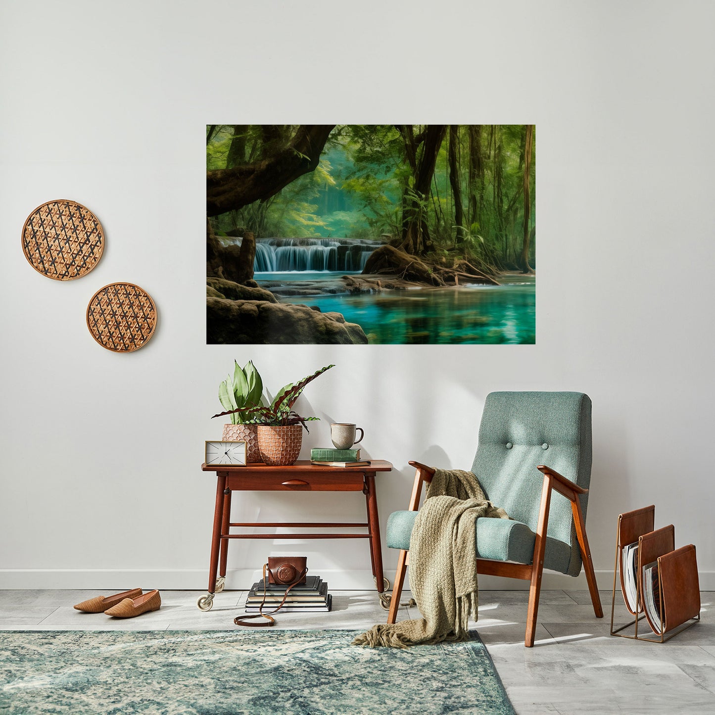 Poster orizzontale staccabile e attaccabile "FUGA TRANQUILLA DALLA CASCATA"