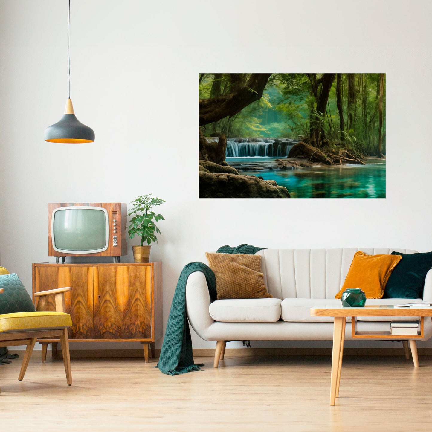 Poster orizzontale staccabile e attaccabile "FUGA TRANQUILLA DALLA CASCATA"