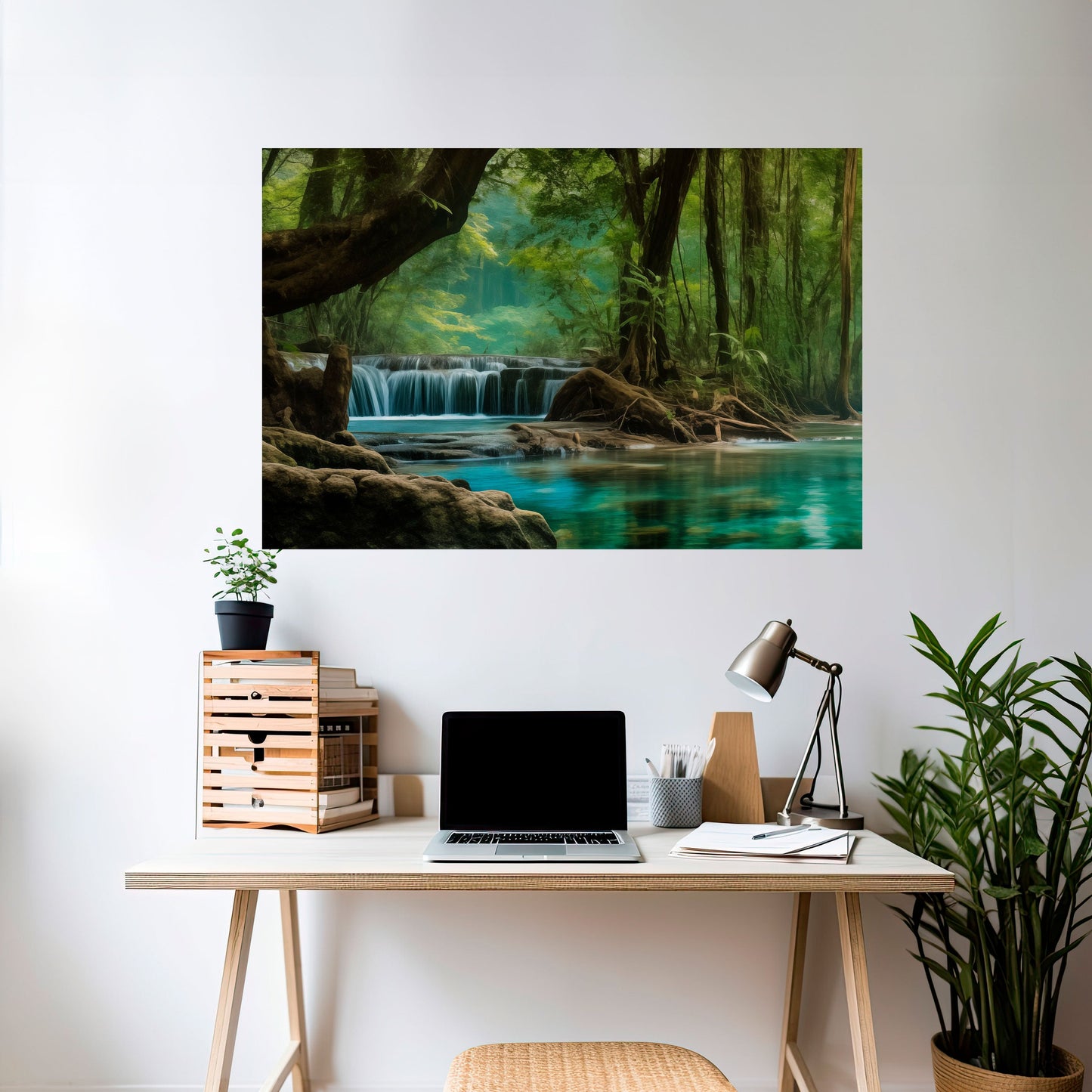 Poster orizzontale staccabile e attaccabile "FUGA TRANQUILLA DALLA CASCATA"
