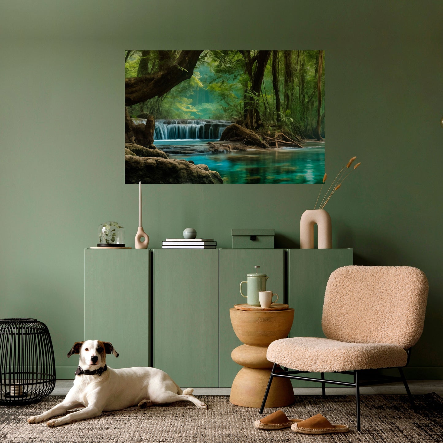 Poster orizzontale staccabile e attaccabile "FUGA TRANQUILLA DALLA CASCATA"