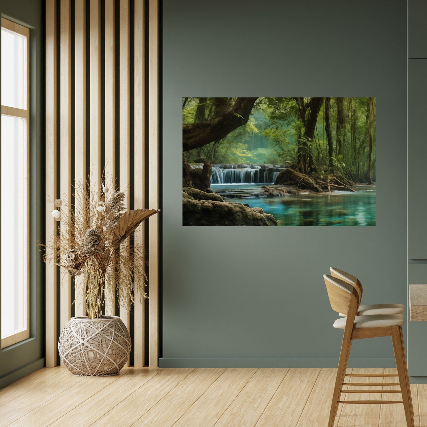 Poster orizzontale staccabile e attaccabile "FUGA TRANQUILLA DALLA CASCATA"