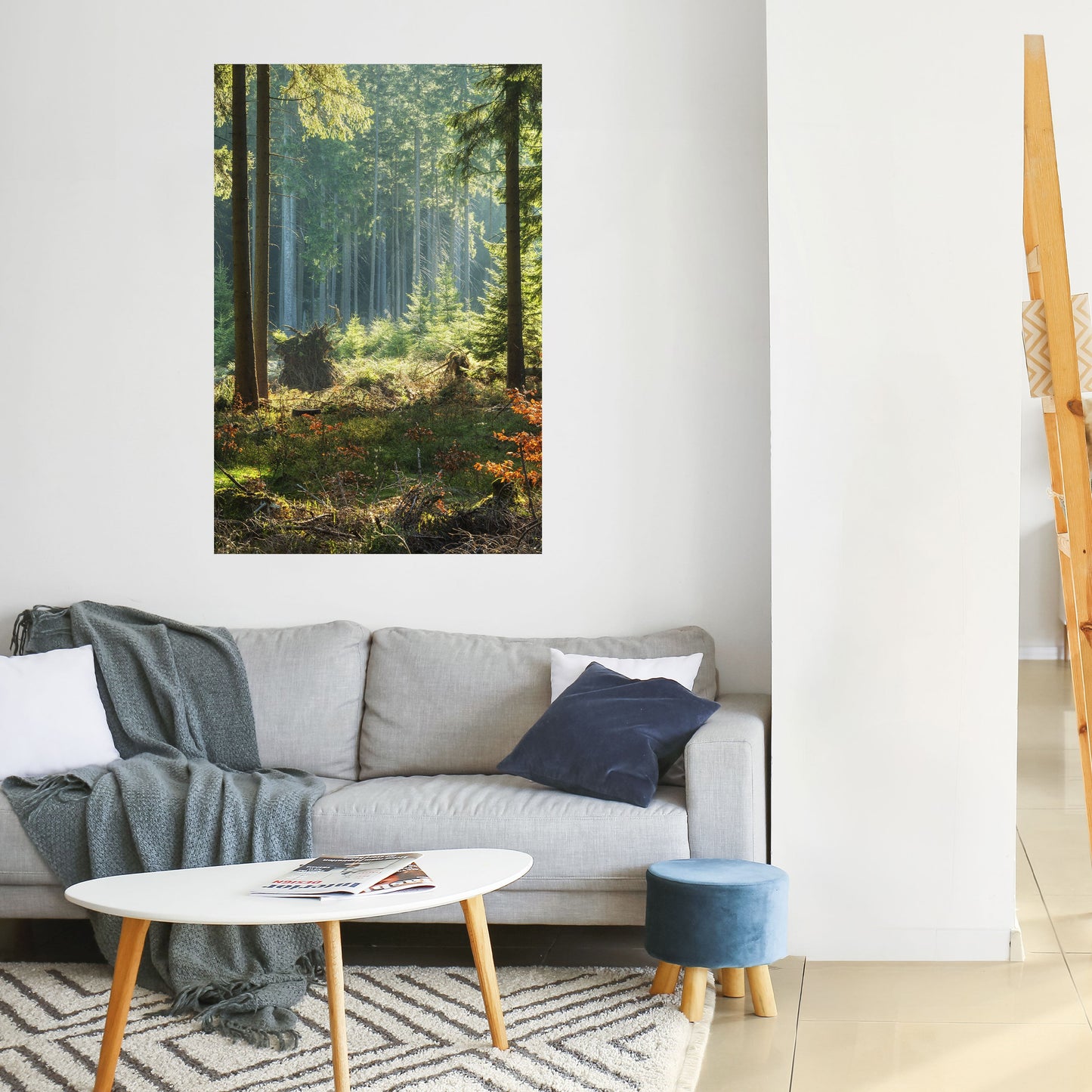 Poster verticale staccabile e attaccabile "Serenata nella foresta illuminata dal sole"
